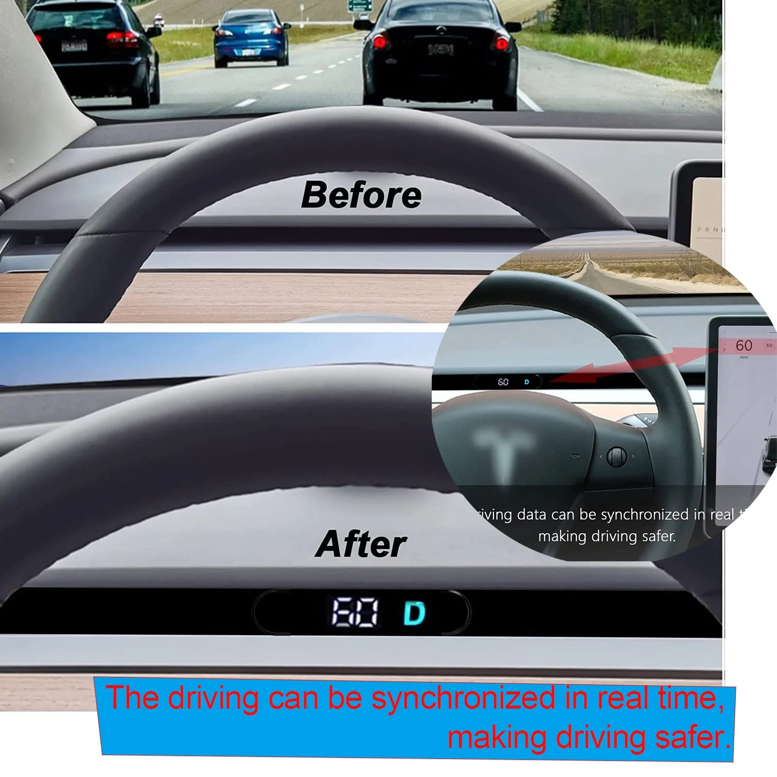 Embedded Digital Heads up Display Mini HUD for Tesla Model 3, Model Y 2019-2022 - Image 2