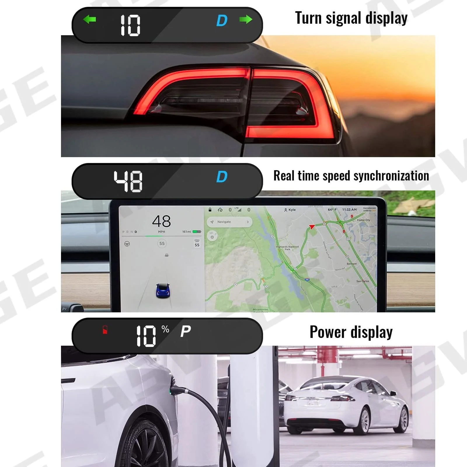 Embedded Digital Heads up Display Mini HUD for Tesla Model 3, Model Y 2019-2022 - Image 4