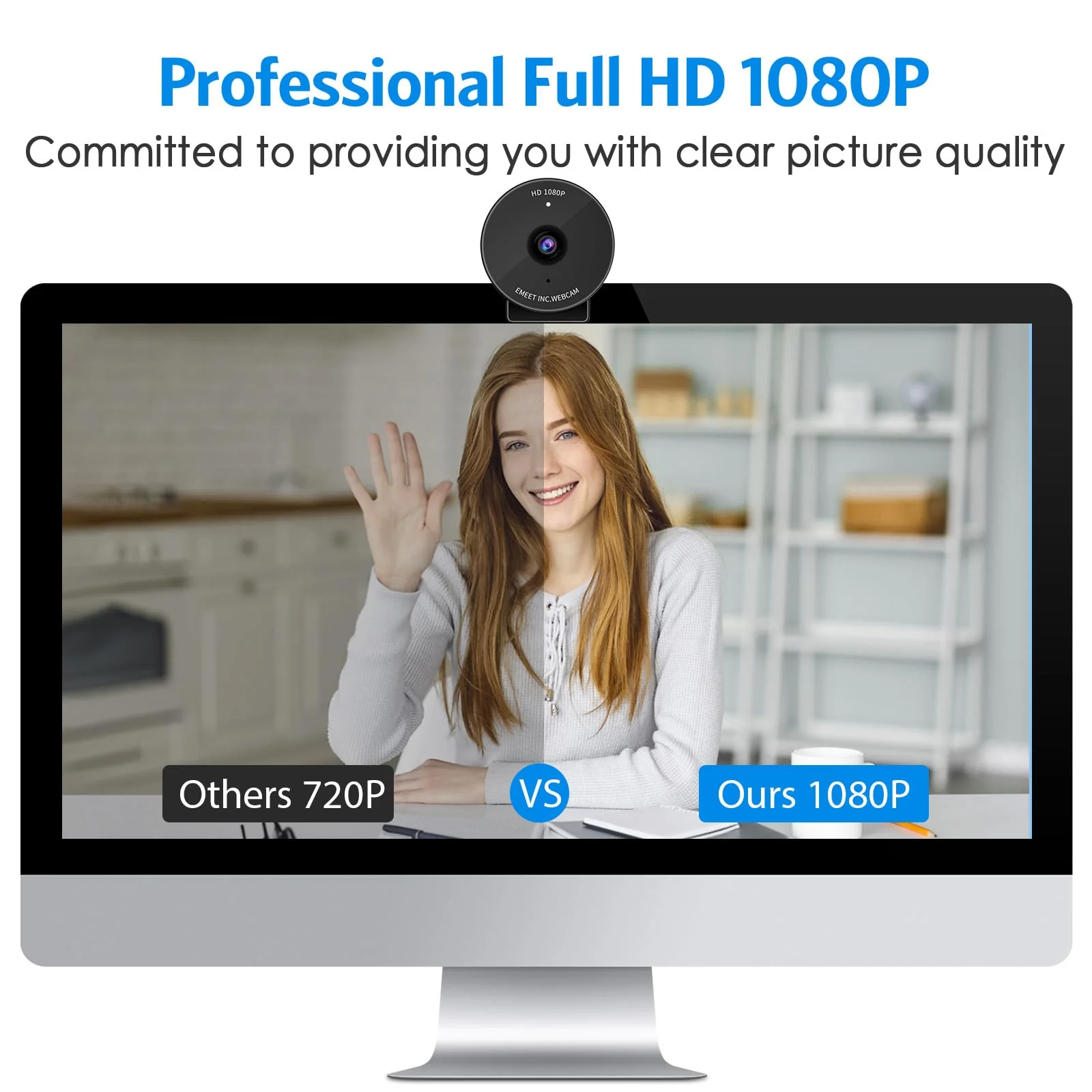 EMEET 1080P Webcam - USB Webcam with Microphone & Physical Privacy Cover, Noise-Canceling Mic, Auto Light Correction, C950 Ultra Compact FHD Web Cam w/ 70°View for Meeting/Online Classes/Zoom/YouTube 70°FOV w/ Clear 1080P Pixels - Image 3