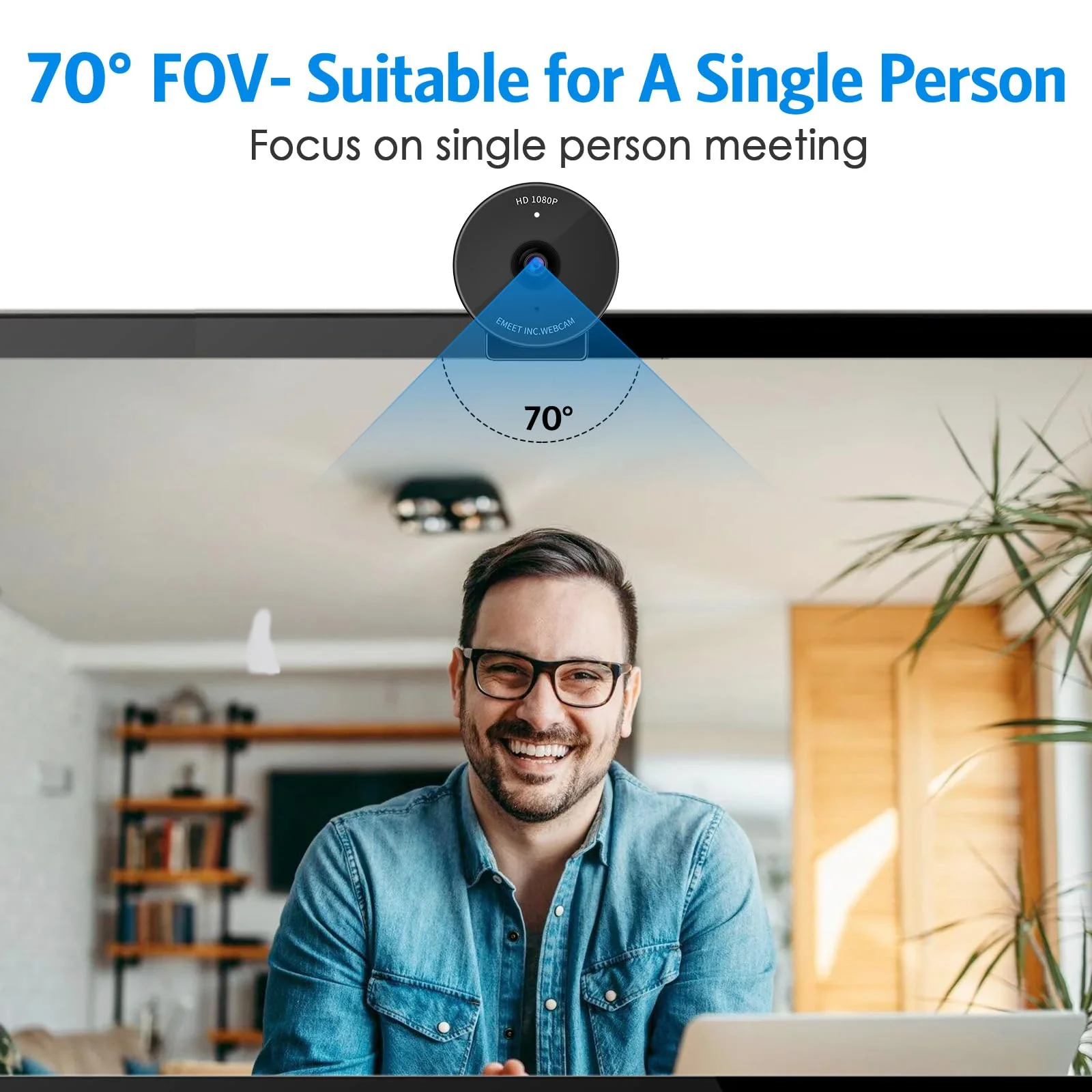 EMEET 1080P Webcam - USB Webcam with Microphone & Physical Privacy Cover, Noise-Canceling Mic, Auto Light Correction, C950 Ultra Compact FHD Web Cam w/ 70°View for Meeting/Online Classes/Zoom/YouTube 70°FOV w/ Clear 1080P Pixels - Image 5