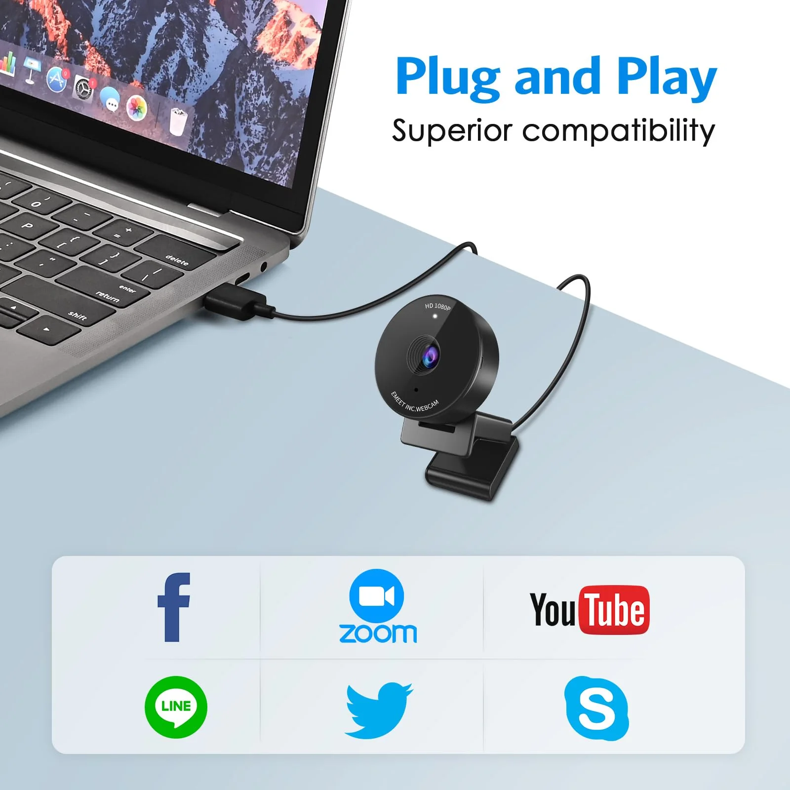 EMEET 1080P Webcam - USB Webcam with Microphone & Physical Privacy Cover, Noise-Canceling Mic, Auto Light Correction, C950 Ultra Compact FHD Web Cam w/ 70°View for Meeting/Online Classes/Zoom/YouTube 70°FOV w/ Clear 1080P Pixels - Image 8