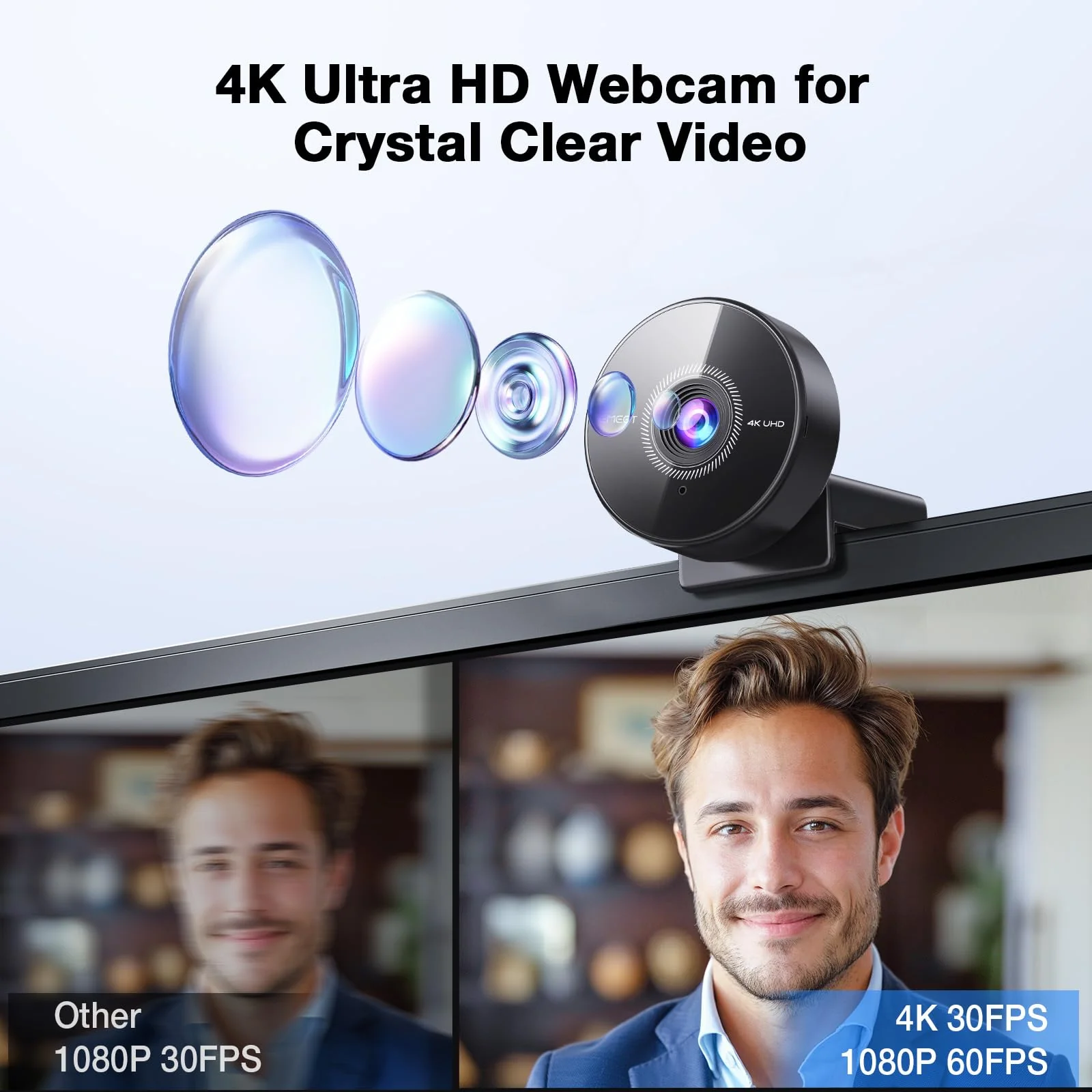 EMEET C950 4K Webcam for PC - 8 Megapixels 4K UHD, PDAF Autofocus, Noise-Canceling Mic, 70° FOV, 1080P@60FPS, Privacy Cover, USB 2.0 Plug&Play, Ideal PC Camera 4K for Zoom/Teams/Skype/Google Meet 4K Updated PDAF Autofocus - Image 2