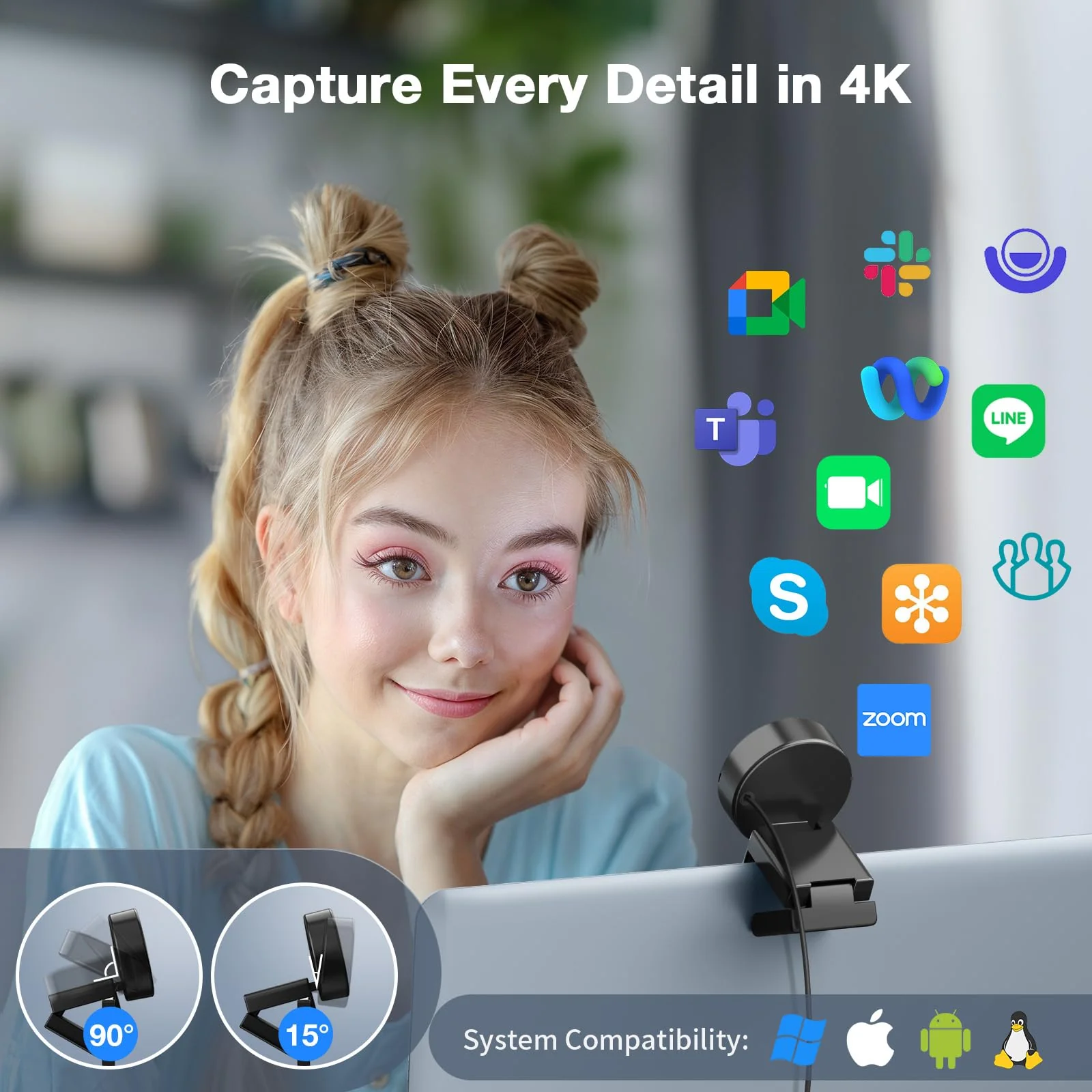 EMEET C950 4K Webcam for PC - 8 Megapixels 4K UHD, PDAF Autofocus, Noise-Canceling Mic, 70° FOV, 1080P@60FPS, Privacy Cover, USB 2.0 Plug&Play, Ideal PC Camera 4K for Zoom/Teams/Skype/Google Meet 4K Updated PDAF Autofocus - Image 9