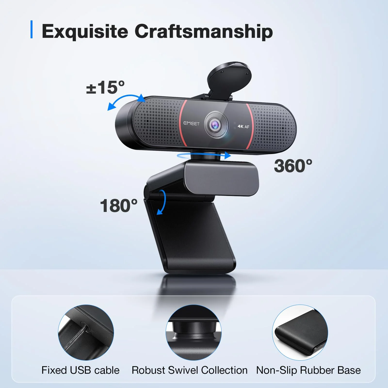 EMEET C960 4K Webcam for PC, 4K UHD Sony Sensor, TOF Auto Focus, Dual AI Noise-Cancelling Mics, Auto Light Correction, 66° FOV, Plug&Play Webcam w/Privacy Cover, Works w/Zoom/Teams/Skype/Google Meet - Image 9