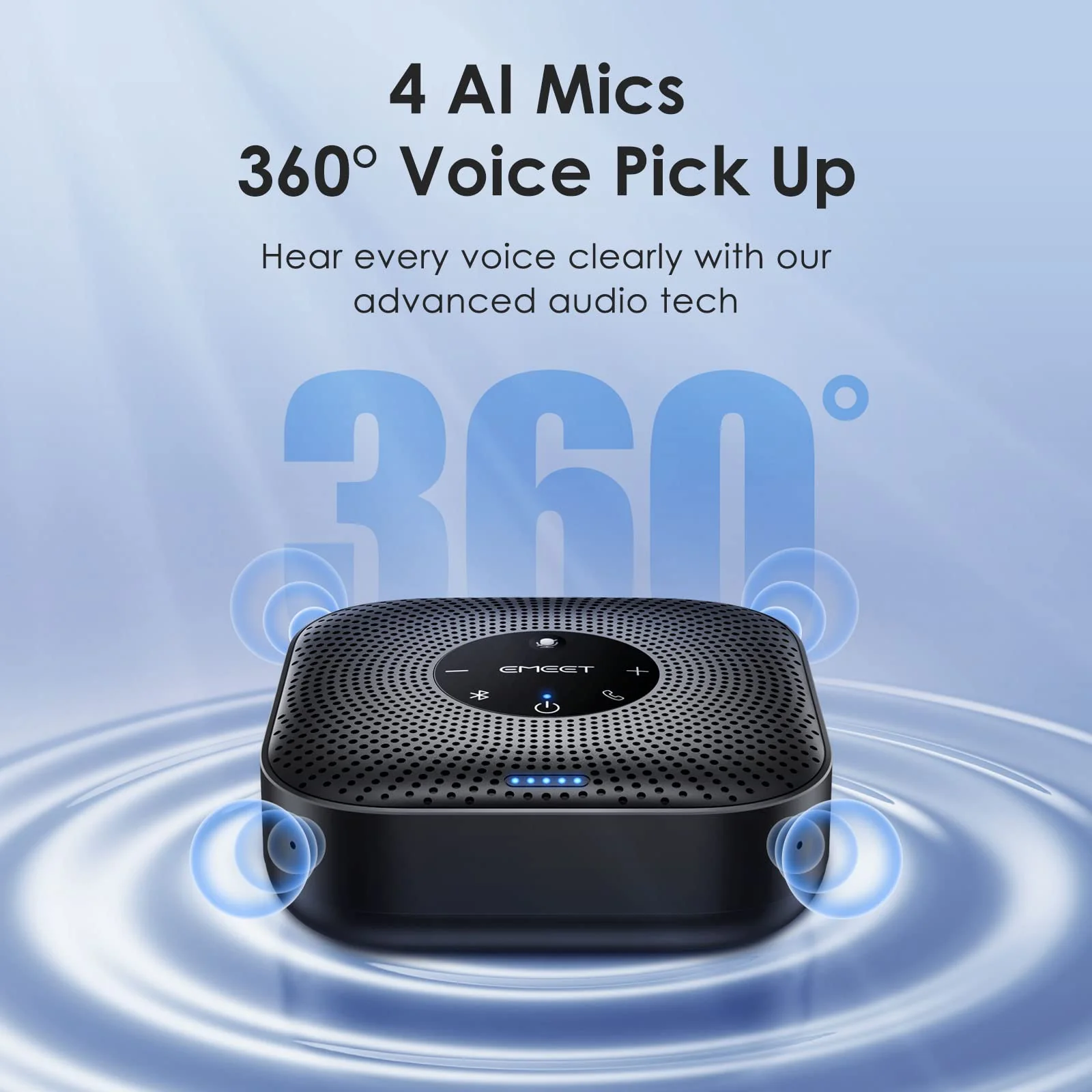 EMEET Conference Speakerphone M0 Plus, 4 AI Mics 360° Voice Pickup, Noise Reduction, USB C Speaker, Bluetooth Conference Speaker for 8 People w/Daisy Chain for 16 Compatible with Leading Software Advanced M0 PLUS for 8 - Image 2