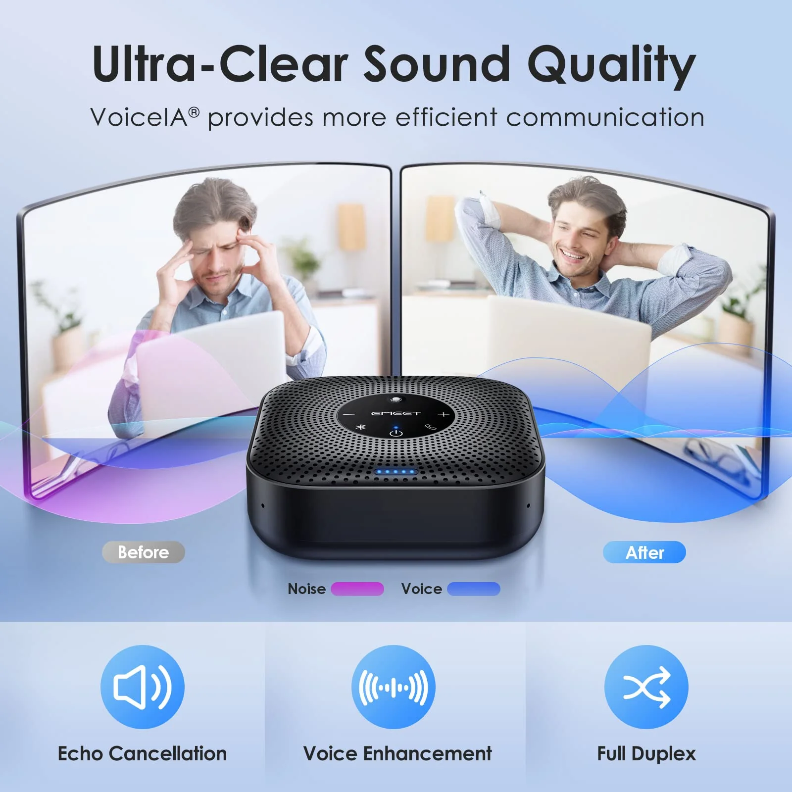 EMEET Conference Speakerphone M0 Plus, 4 AI Mics 360° Voice Pickup, Noise Reduction, USB C Speaker, Bluetooth Conference Speaker for 8 People w/Daisy Chain for 16 Compatible with Leading Software Advanced M0 PLUS for 8 - Image 3