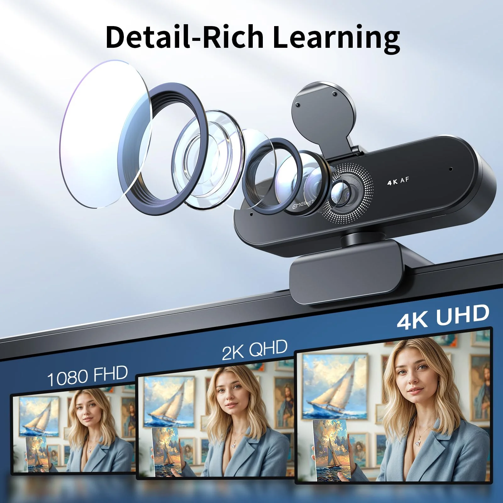EMEET NOVA 4K Webcam for PC - Ultra 4K HD, PDAF Autofocus, Dual Noise-Cancelling Mics, 73° FOV, Auto Light Correction, USB Plug&Play, Privacy Cover, Ideal for High-End Business Meetings&Live Streaming - Image 2