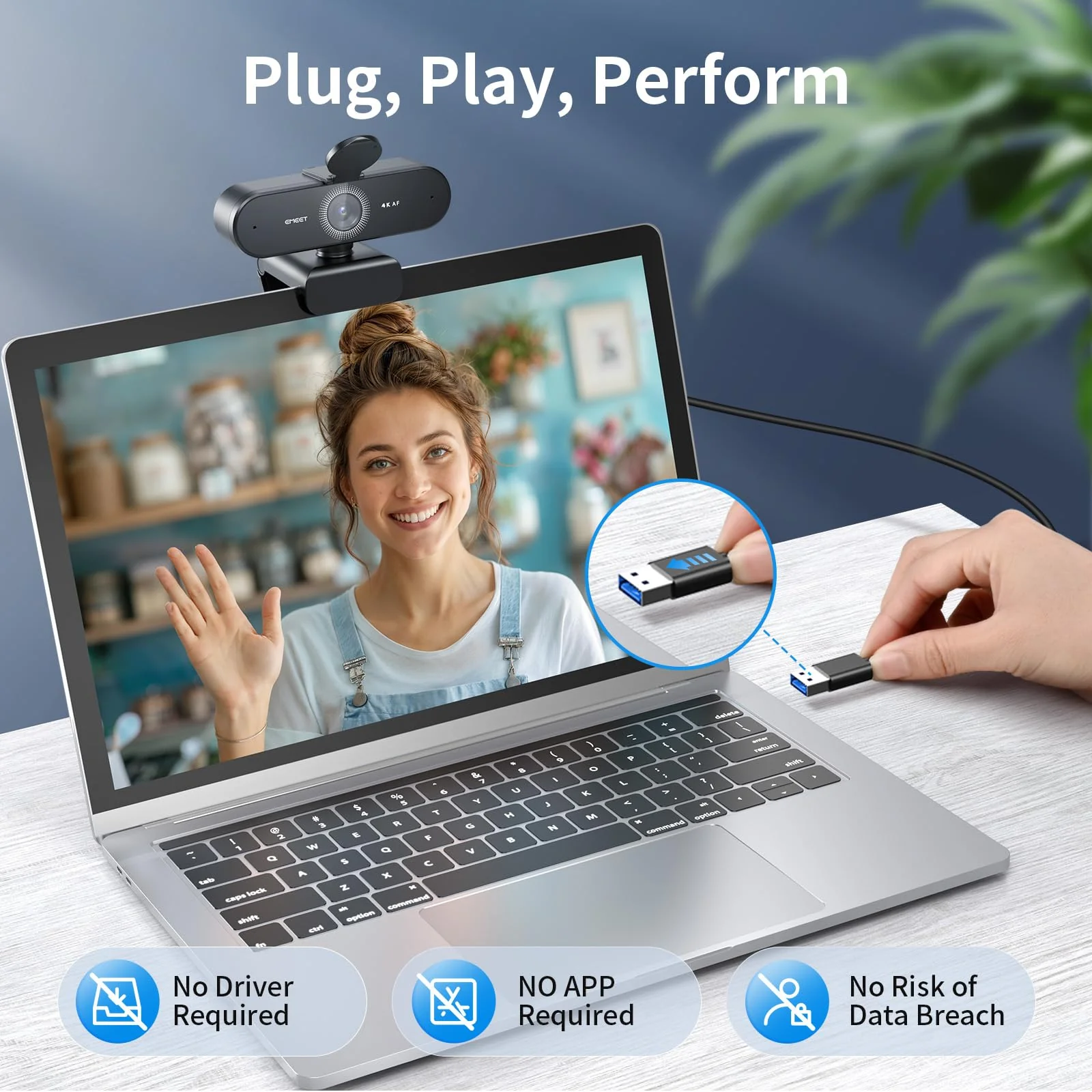EMEET NOVA 4K Webcam for PC - Ultra 4K HD, PDAF Autofocus, Dual Noise-Cancelling Mics, 73° FOV, Auto Light Correction, USB Plug&Play, Privacy Cover, Ideal for High-End Business Meetings&Live Streaming - Image 5