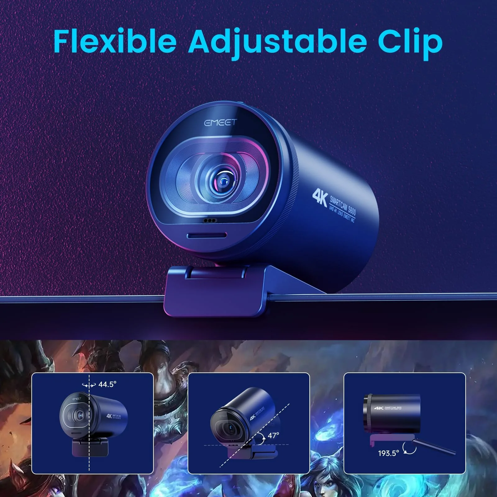 EMEET S600 4K Webcam for Streaming - Sony 1/2.5'' Sensor, PDAF Autofocus, 1080P@60FPS, 2 Noise Reduction Mics, Built-in Privacy Cover, 40°-73° FOV, Streaming Camera for Live Commerce/Gaming/Beauty S600 4K Sony Sensor PDAF 60FPS - Image 8