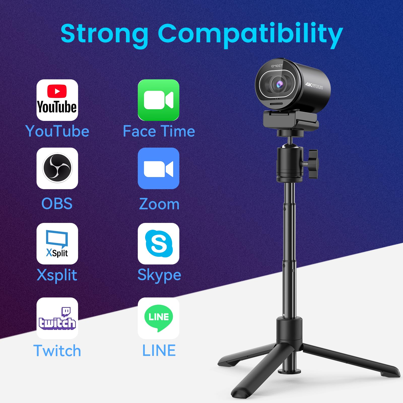 EMEET S600 4K Webcam for Streaming - Sony 1/2.5'' Sensor, PDAF Autofocus, 1080P@60FPS, 2 Noise Reduction Mics, Built-in Privacy Cover, 40°-73° FOV, Streaming Camera for Live Commerce/Gaming/Beauty S600 4K Sony Sensor PDAF 60FPS - Image 9