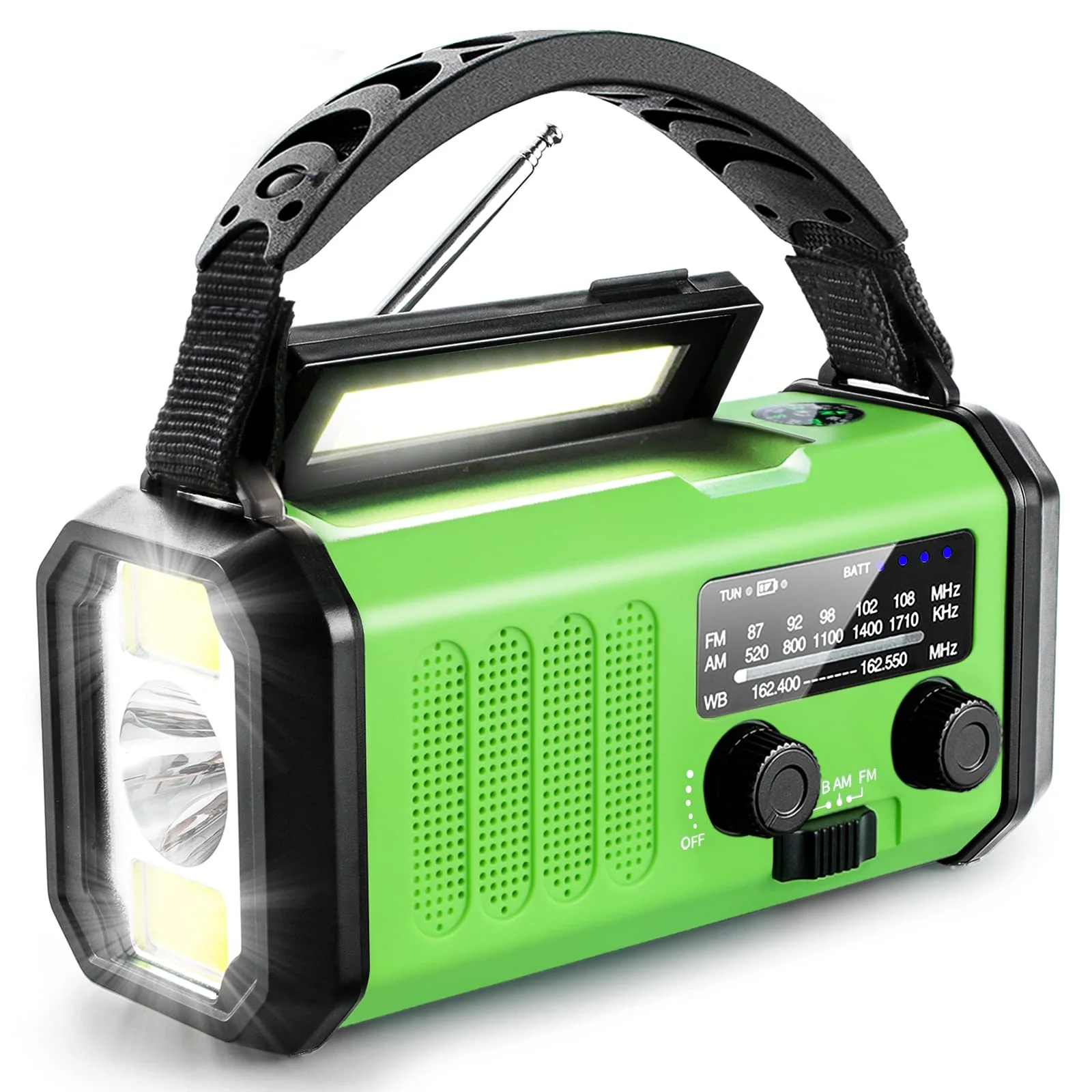 Emergency Hand Crank Radio with 10000mAh/37000mWh Battery Backup, AM FM NOAA Weather Radio, Type-C Charge,Solar Radio,SOS, 3 Modes LED Flashlight,Reading Lamp, Compass for Outdoor Survival Mint Green
