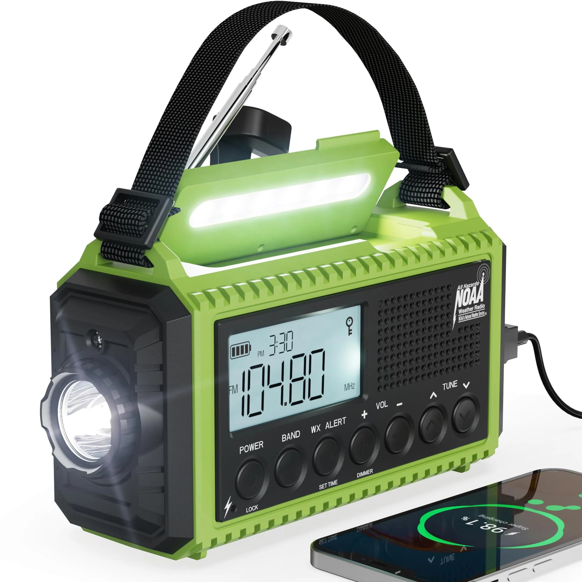 Emergency Radio,5000 NOAA Weather Radio with AM/FM/NOAA/SW,SOS Battery Operated Radio,5 Way Powered Emergency Hand Crank Radio with USB Charger, Flashlight, Reading Lamp, Headphone Jack for Outdoor Green