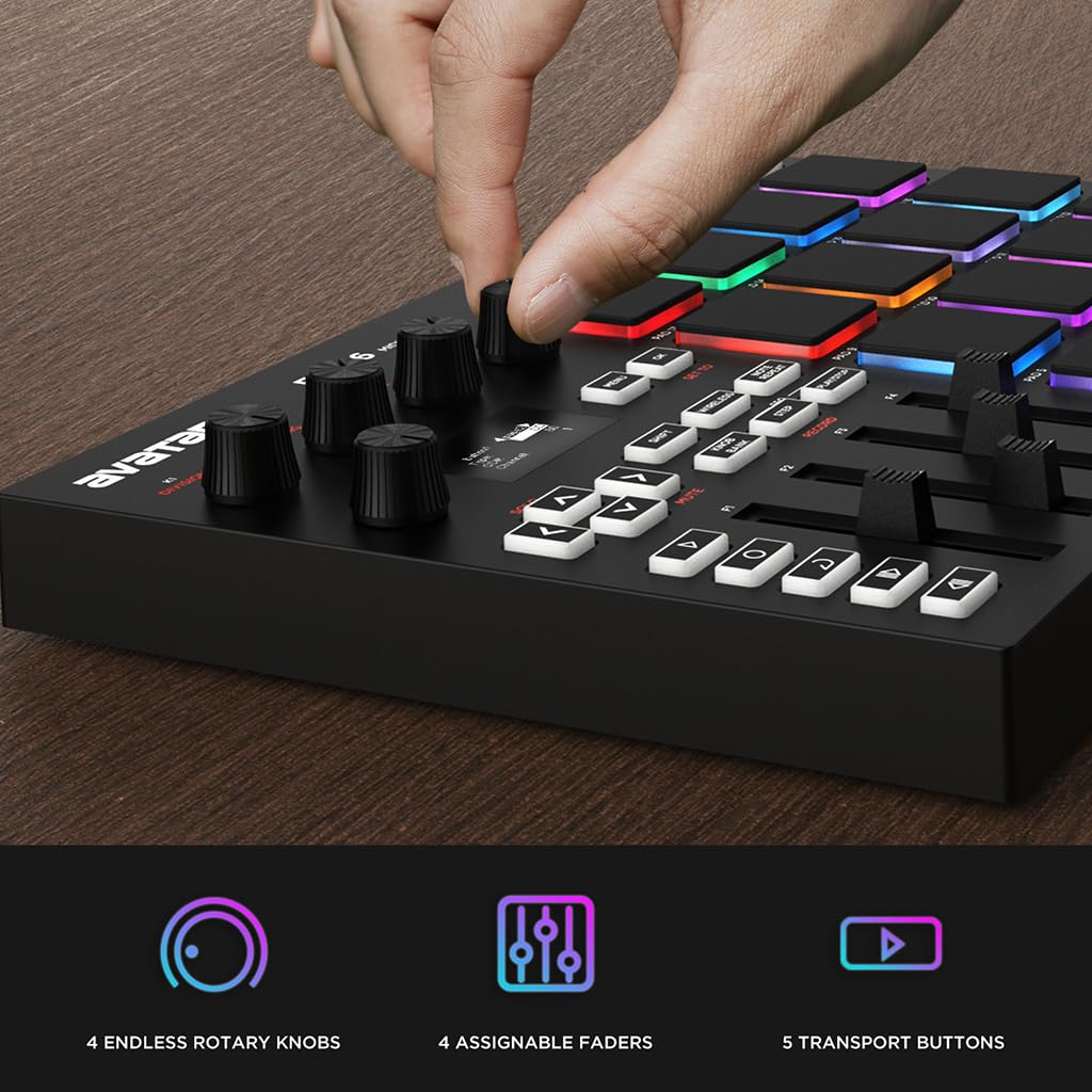 EMP16 MIDI Pad Controller Beat Maker Machine With Bluetooth, 16 RGB Velocity Sensitive Beat Pads, 16 Level, Full/Half Level, OLED Display, MIDI In/Out - Image 4