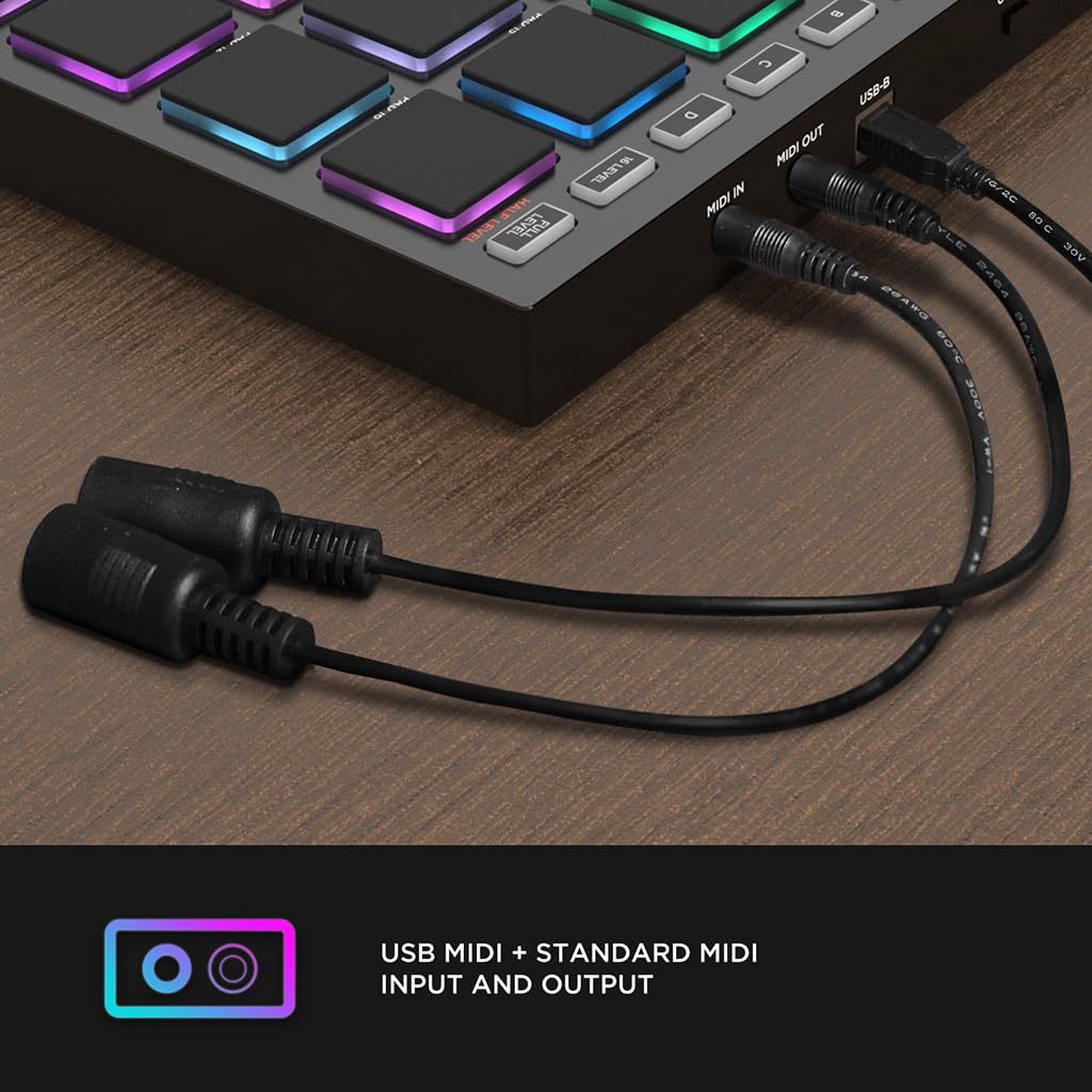 EMP16 MIDI Pad Controller Beat Maker Machine With Bluetooth, 16 RGB Velocity Sensitive Beat Pads, 16 Level, Full/Half Level, OLED Display, MIDI In/Out - Image 6