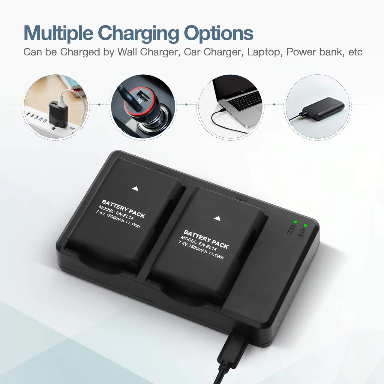 EN-EL14 EN EL14A Battery USB Charger and 2-Pack Rechargeable Batteries Replacement Compatible with Nikon D3100 D3200 D3300 D3400 D3500 D5100 D5200 D5300 D5500 D5600 DF Coolpix P7000 P7100 P7700 P7800 - Image 5