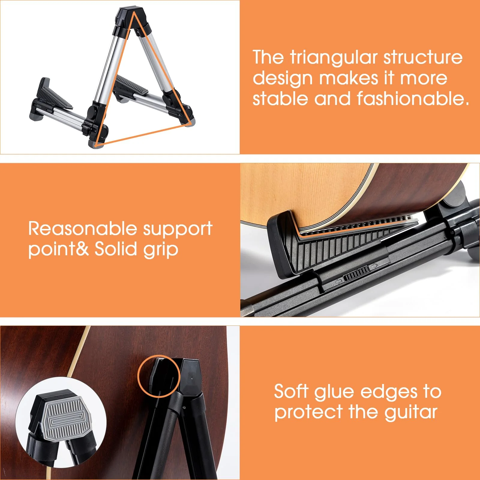 ENO MUSIC Alumium Alloy A-Frame Universal Folding Acoustic Guitar Stand for Electric Bass Guitars, Purple - Image 3