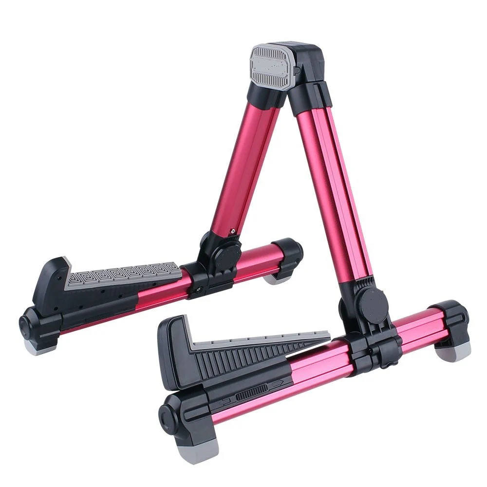 ENO MUSIC Alumium Alloy A-Frame Universal Folding Acoustic Guitar Stand, Suitable for Electric Bass Guitars, Red