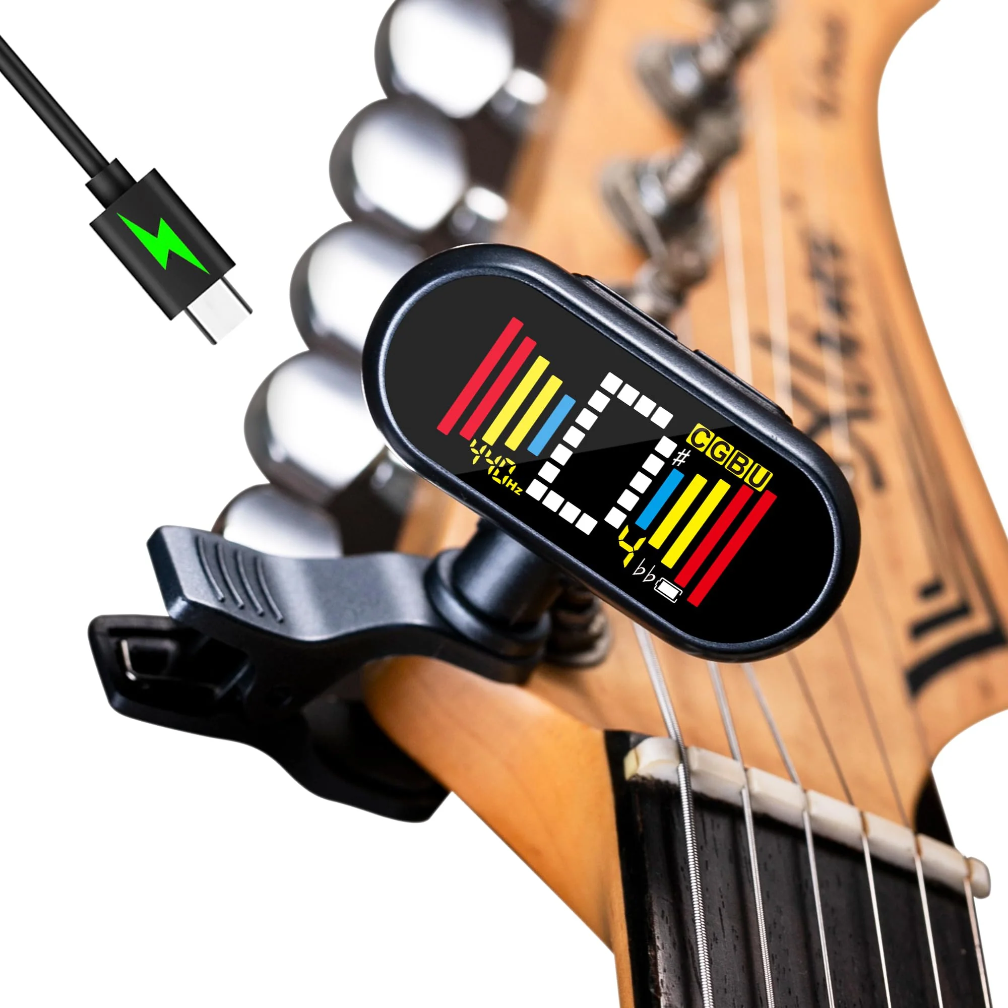 ENO MUSIC Rechargeable Clip-on Tuner for Guitar Bass Ukulele with Chromatic Mode