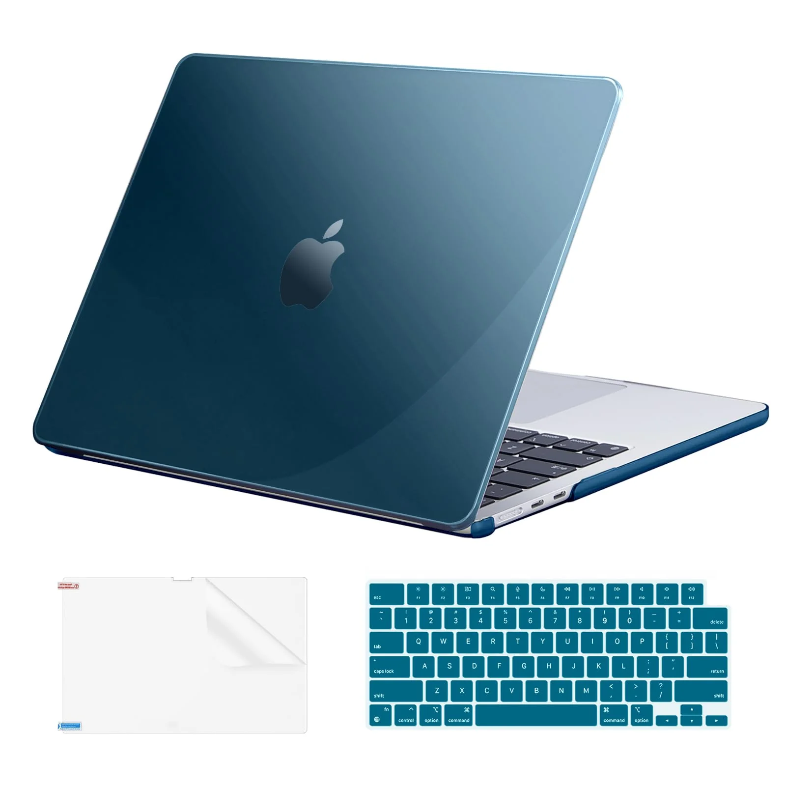 EooCoo Case Compatible with 2024 2023 2022 MacBook Air 13 inch Case M3 A3113 M2 A2681, Green Air 13.6" Plastic Hard Shell Case + Keyboard Skin Cover + Screen Protector, Forest Green