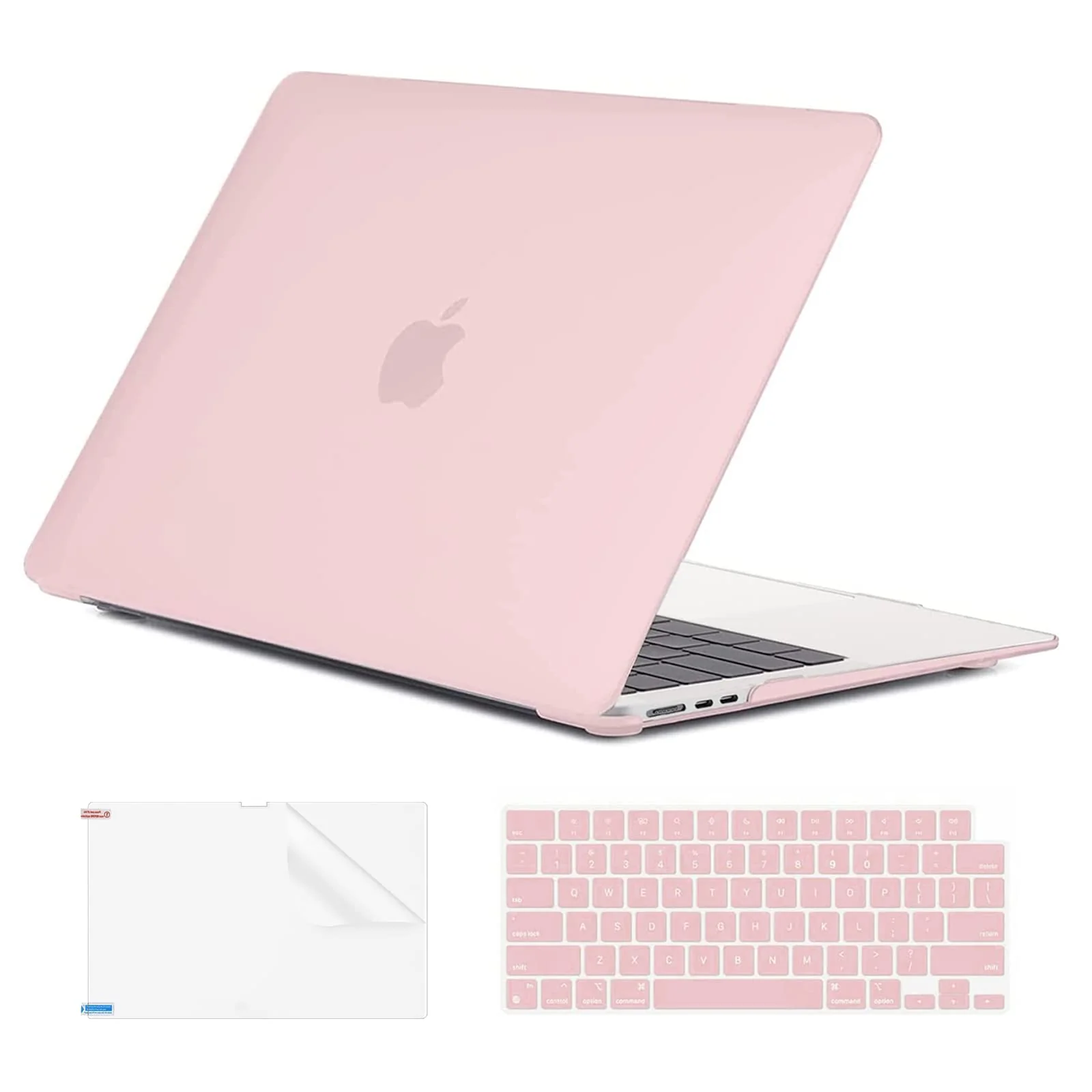 EooCoo Case Compatible with 2024 2023 2022 MacBook Air 13 inch Case M3 A3113 M2 A2681, Pink Air 13.6" Plastic Hard Shell Case + Keyboard Skin Cover + Screen Protector, Cute Pink