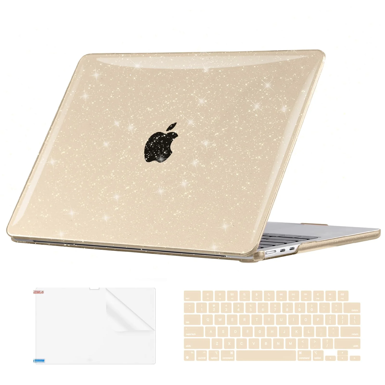 EooCoo Case Compatible with MacBook Air 13.6 inch 2024-2022 Release M3 A3113 A2681 M2 with Retina Display, Glitter Hard Shell Case + Keyboard Skin Cover + Screen Protector - Sparkly Starlight Clear
