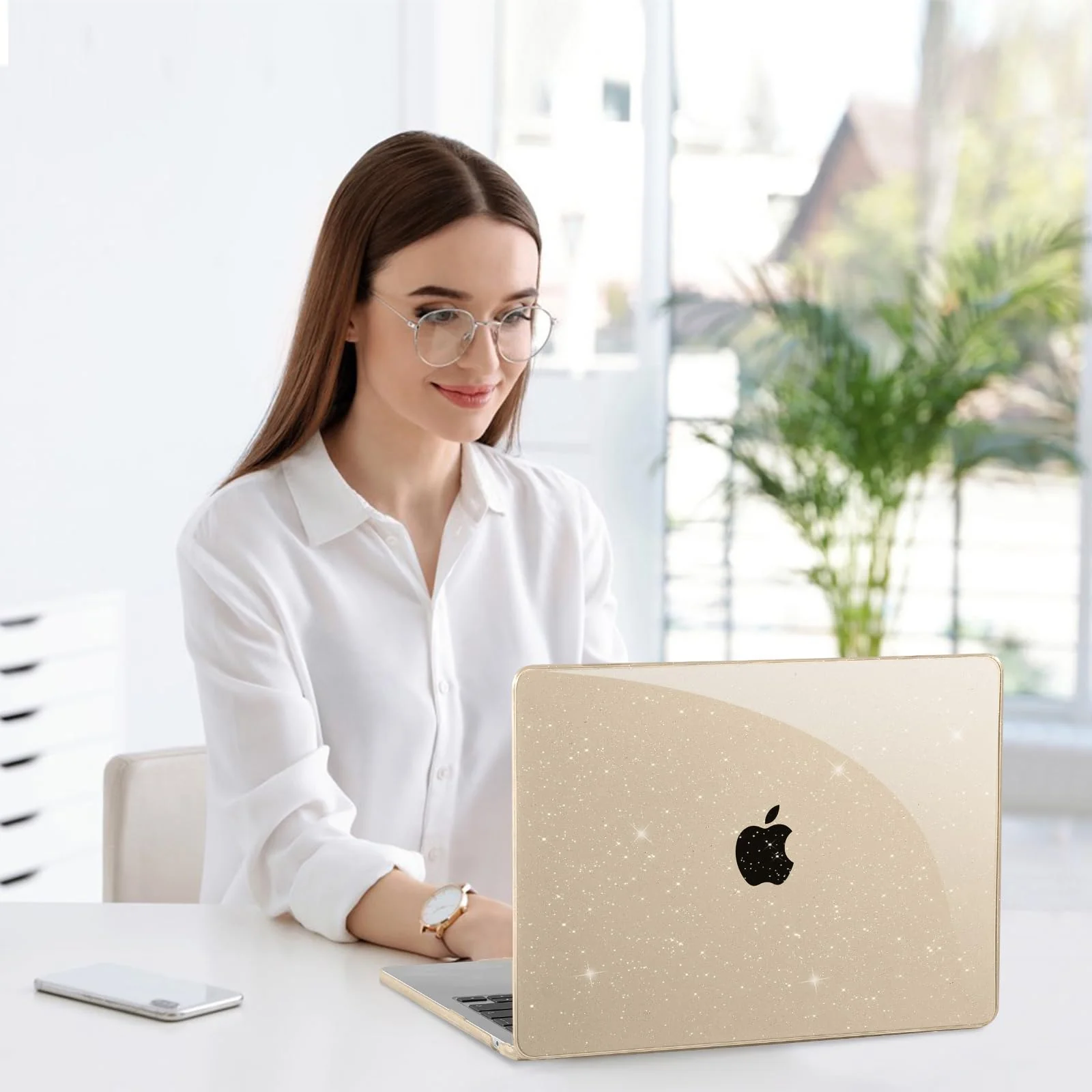 EooCoo Case Compatible with MacBook Air 13.6 inch 2024-2022 Release M3 A3113 A2681 M2 with Retina Display, Glitter Hard Shell Case + Keyboard Skin Cover + Screen Protector - Sparkly Starlight Clear - Image 6