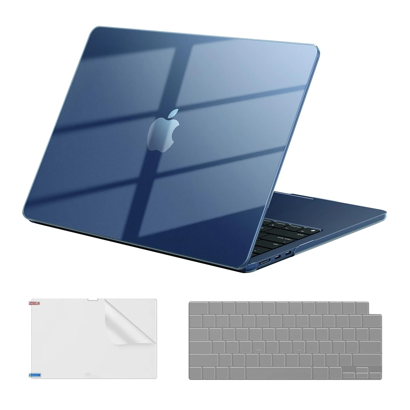 EooCoo Case Compatible with MacBook Air 13 inch 2024 2023 2022 M3 A3113 A2681 M2, [High Clear Restores Midnight Plastic Hard Shell Case] [with Keyboard Cover & Screen Protector] Crystal Midnight
