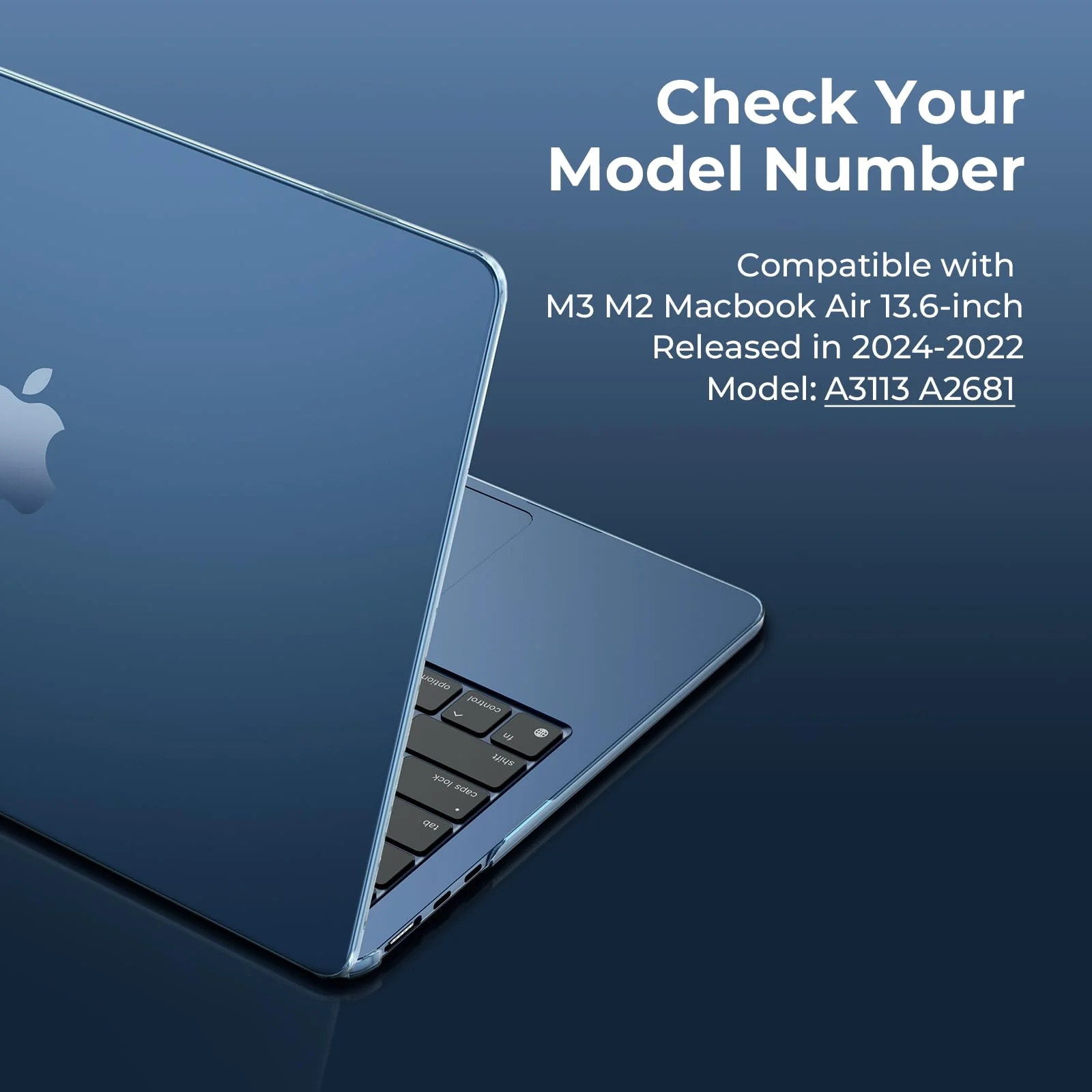 EooCoo Case Compatible with MacBook Air 13 inch 2024 2023 2022 M3 A3113 A2681 M2, [High Clear Restores Midnight Plastic Hard Shell Case] [with Keyboard Cover & Screen Protector] Crystal Midnight - Image 6