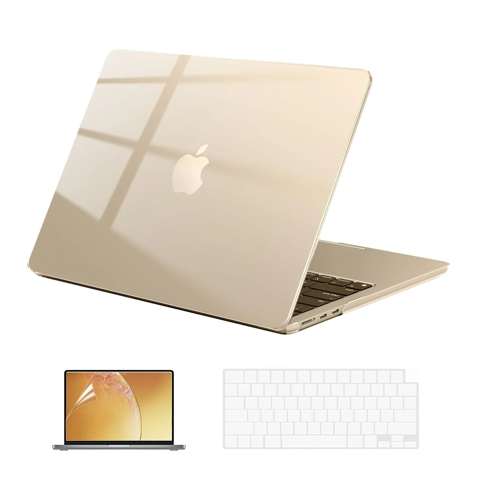 EooCoo Case Compatible with MacBook Air 13 inch 2024 2023 2022 M3 A3113 A2681 M2, [High Clear Restores Starlight Plastic Hard Shell Case] [with Keyboard Cover & Screen Protector] Crystal Starlight
