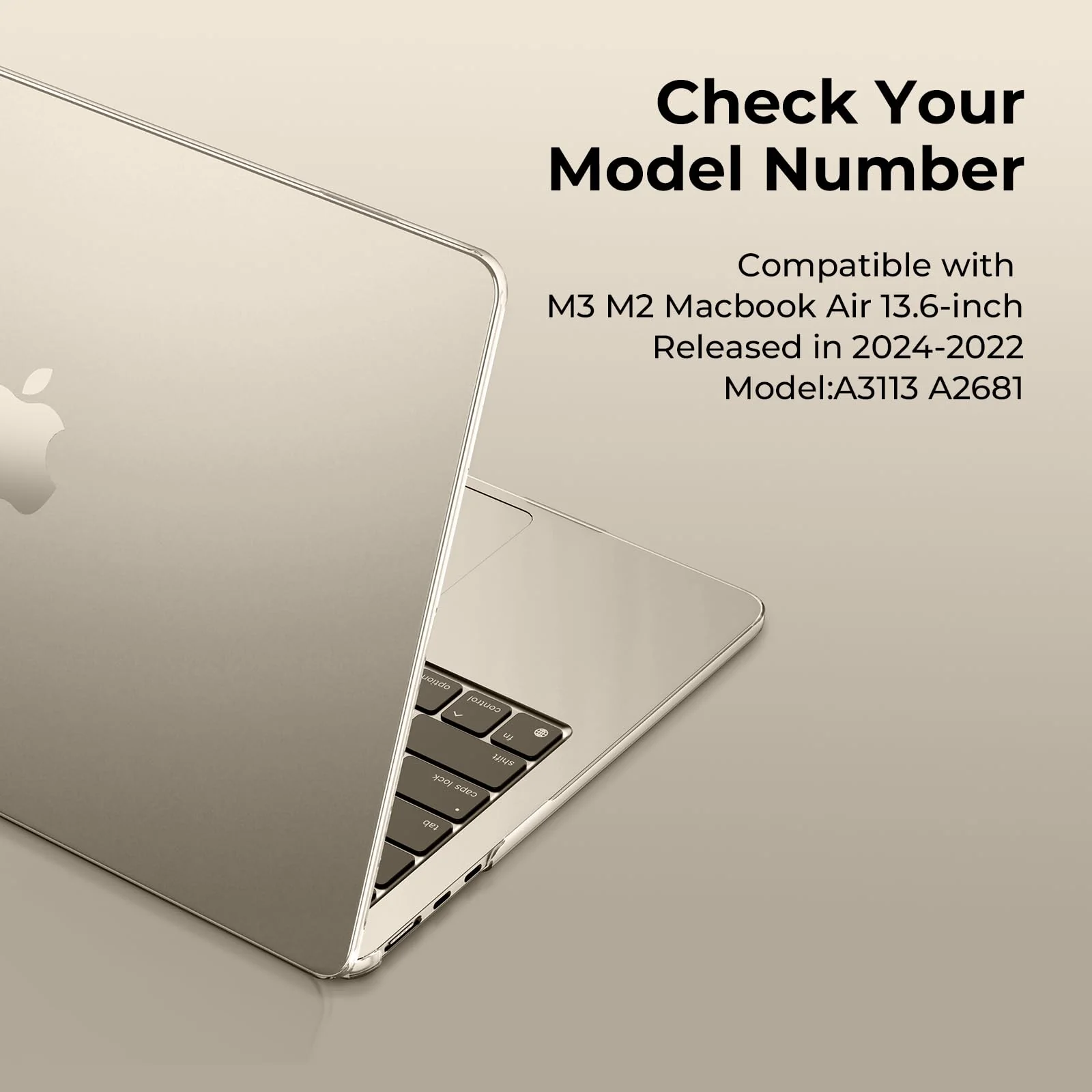 EooCoo Case Compatible with MacBook Air 13 inch 2024 2023 2022 M3 A3113 A2681 M2, [High Clear Restores Starlight Plastic Hard Shell Case] [with Keyboard Cover & Screen Protector] Crystal Starlight - Image 6