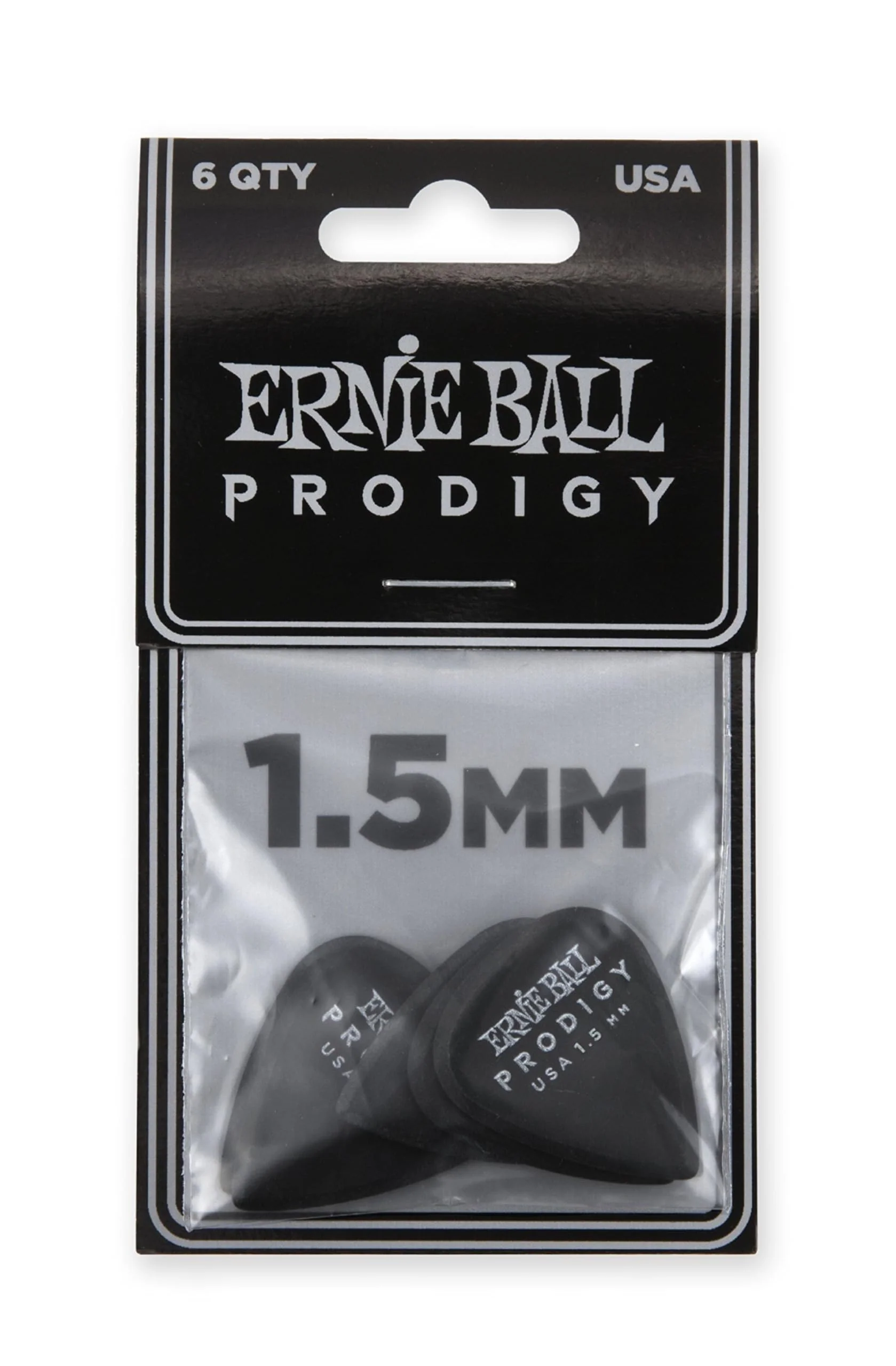Ernie Ball Prodigy Guitar Picks, Standard, Black 1.5mm, 6-pack (P09199) Black (1.5mm)
