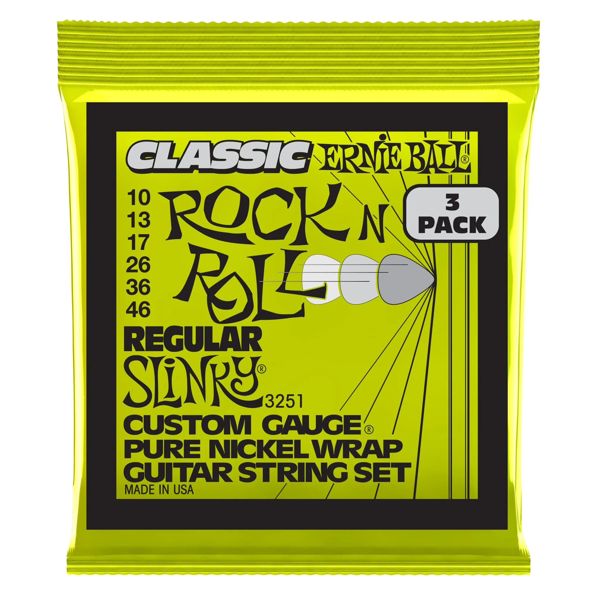 Ernie Ball Regular Slinky Classic Pure Nickel Electric Guitar Strings 3-pack, 10-46 Gauge (P03251) Regular (10-46)