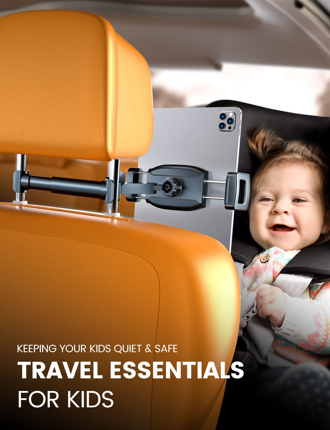 eSamcore iPad Car Holder Back Seat, 1.57" Extra Deep Clamp Headrest Tablet Holder iPad Car Mount Backseat Road Trip Essentials Kids iPad Case Friendly for 4.7"-11" Tablet iPad Pro Air Mini Galaxy Tab - Image 2