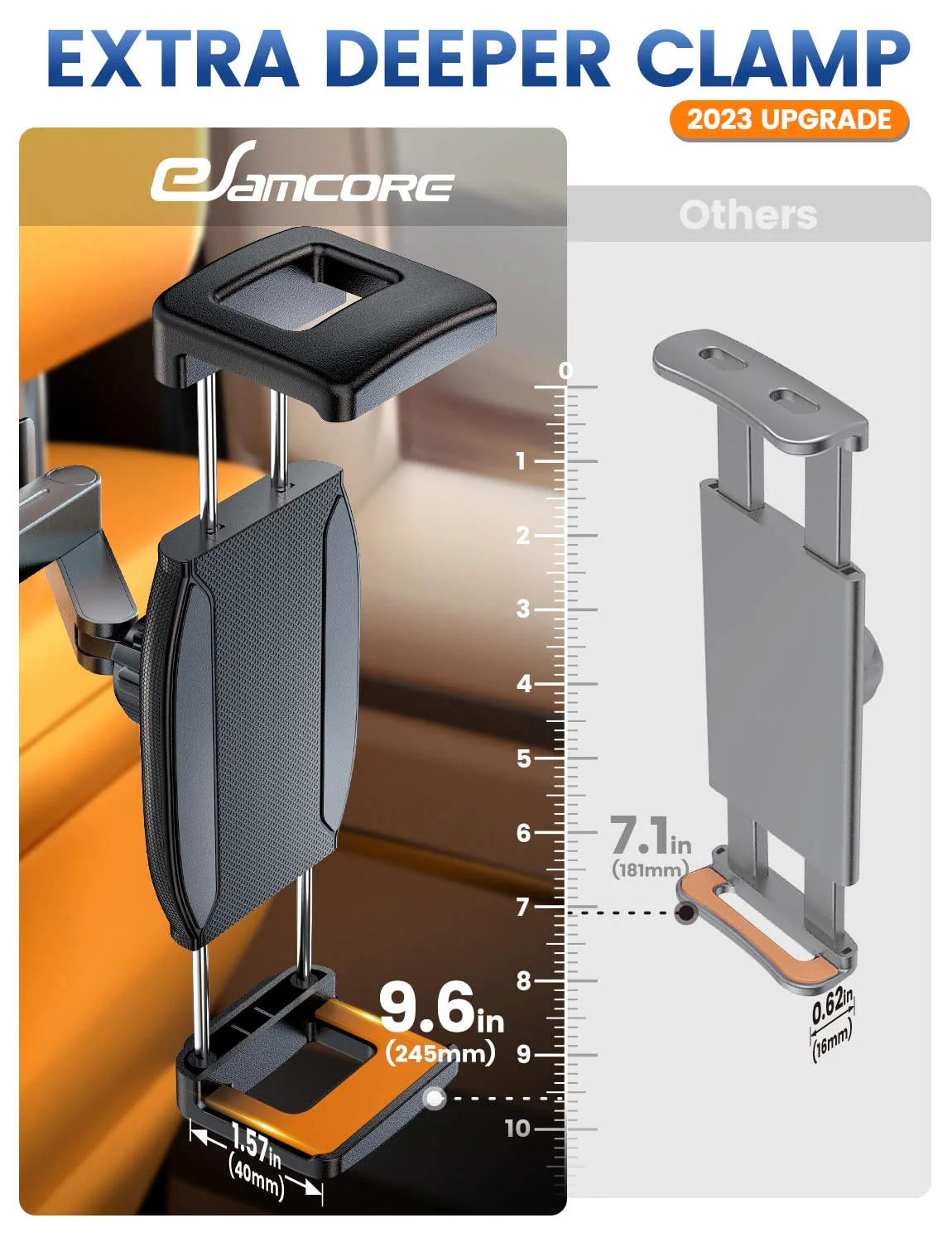 eSamcore iPad Car Holder Back Seat, 1.57" Extra Deep Clamp Headrest Tablet Holder iPad Car Mount Backseat Road Trip Essentials Kids iPad Case Friendly for 4.7"-11" Tablet iPad Pro Air Mini Galaxy Tab - Image 3
