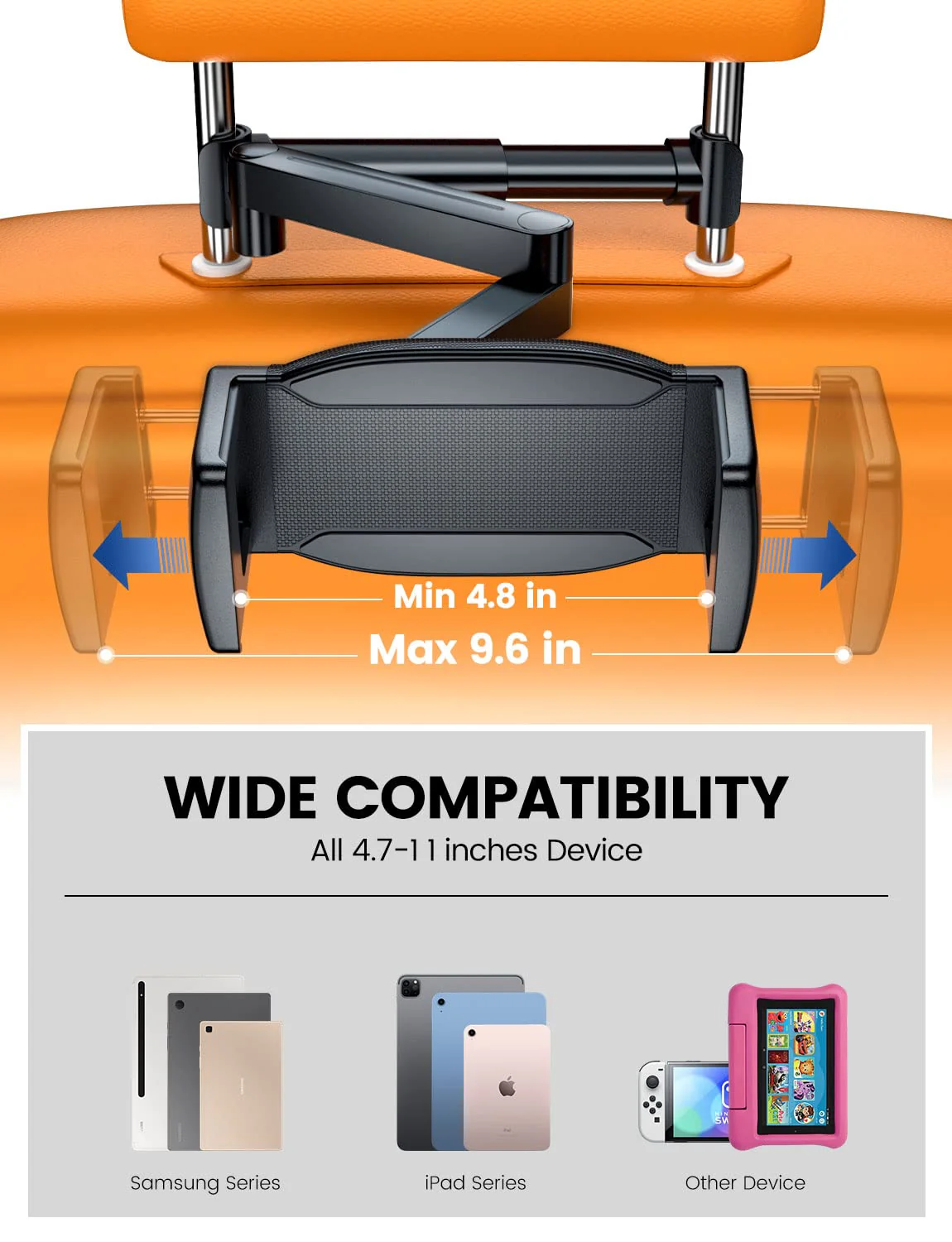 eSamcore iPad Car Holder Back Seat, 1.57" Extra Deep Clamp Headrest Tablet Holder iPad Car Mount Backseat Road Trip Essentials Kids iPad Case Friendly for 4.7"-11" Tablet iPad Pro Air Mini Galaxy Tab - Image 7