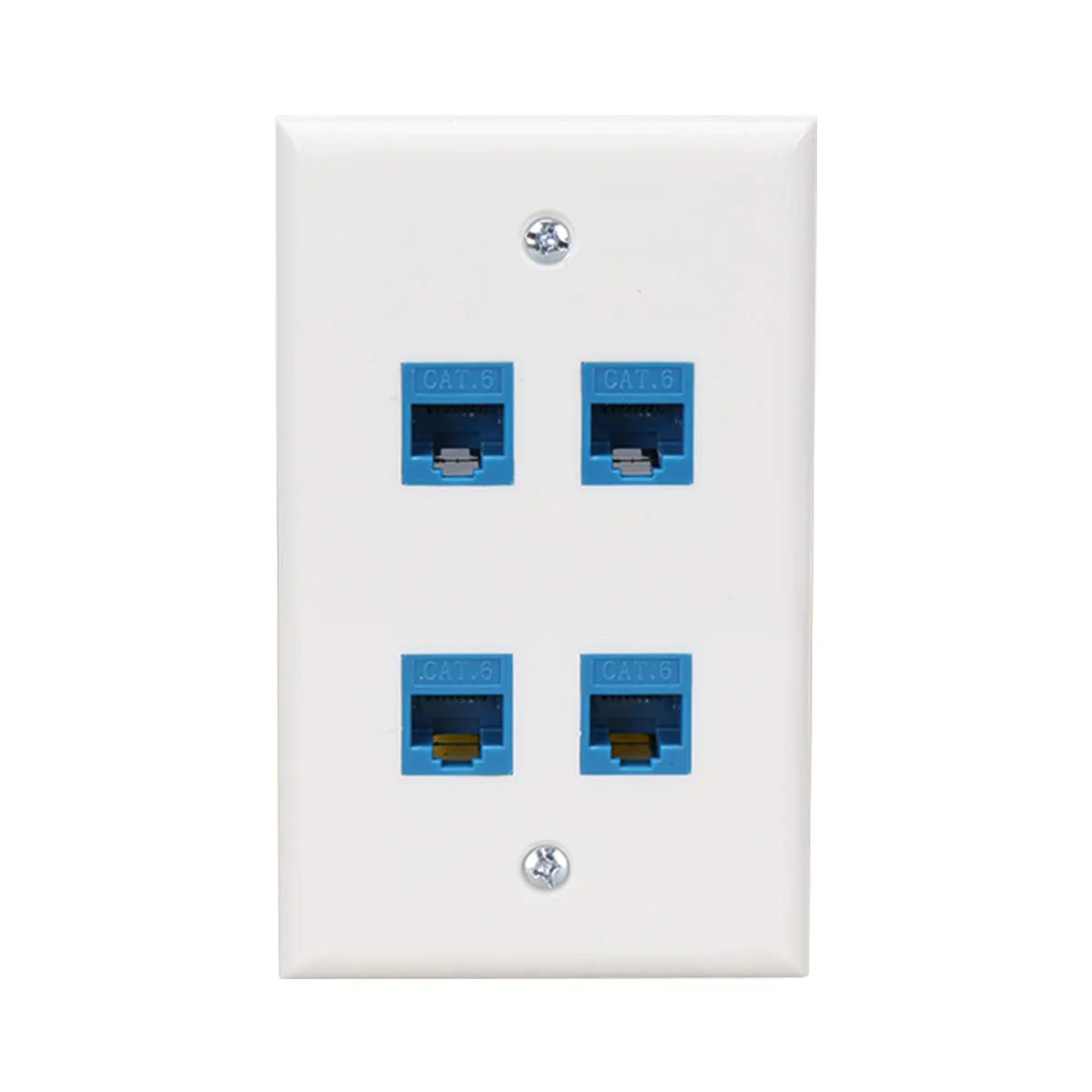 Ethernet Wall Plate 4 Port, Cat 6 Ethernet Wall Outlet Female-Female, Compatible with Cat7/6/6e/5/5e RJ45 Jack Keystone Inline Coupler Wallplate Devices - Ethernet Plug In Wall Outlet - Blue Cat6-4port