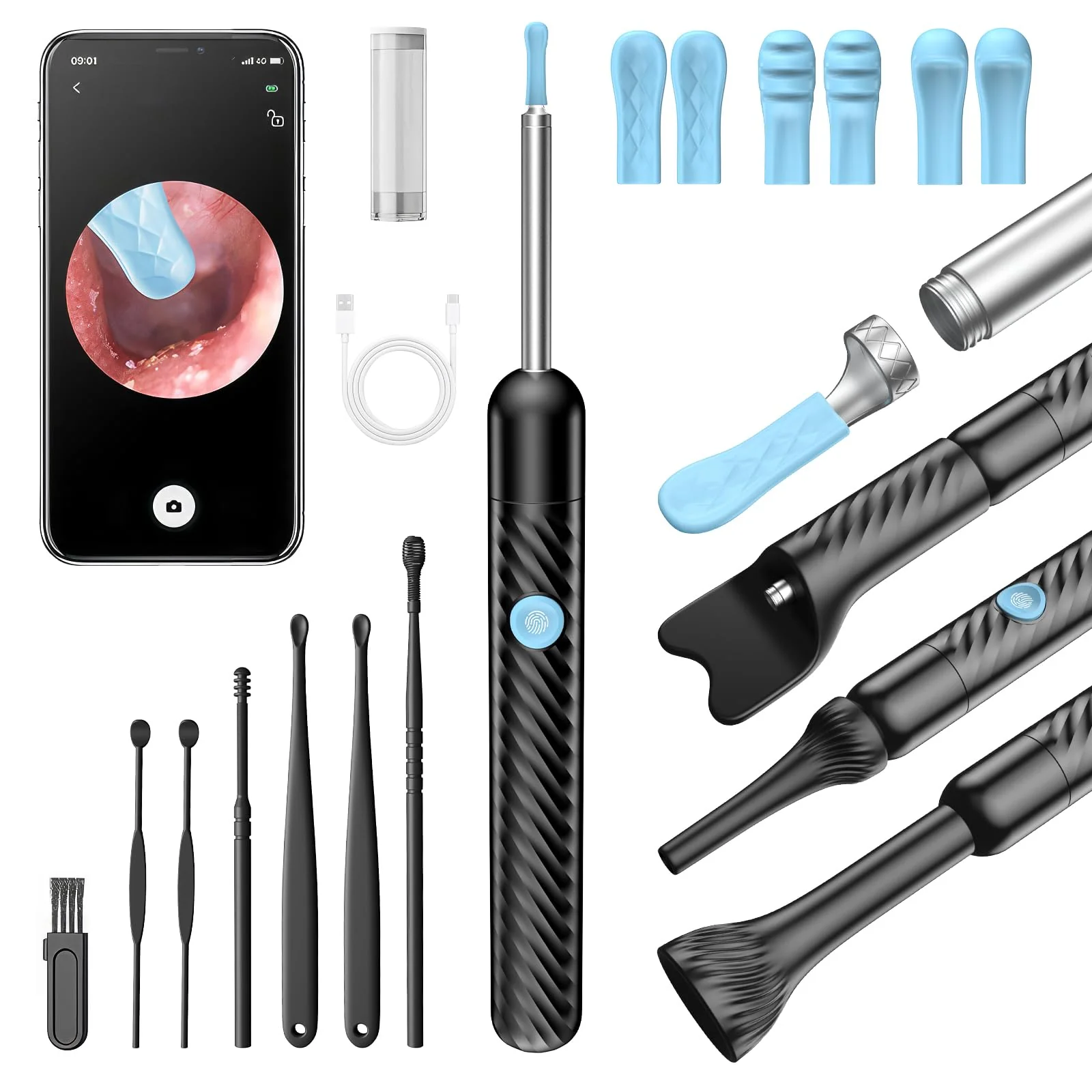Euakee 4 in 1 Ear Wax Remover Otoscope, 1080P WiFi IP67 Waterproof Ear Cleaner for Adults Children, for Ear Canal, Nose, Mouth and Skin Examination, Ear Cleaner for iOS, Android 03