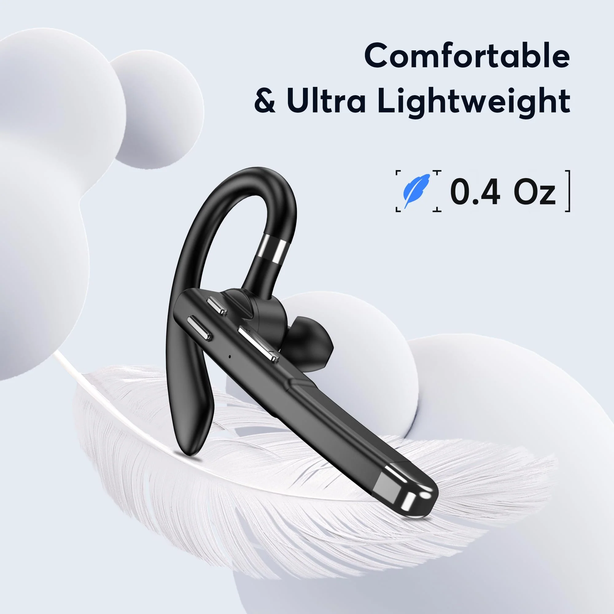 EUQQ Bluetooth Headset - Wireless Bluetooth Earpiece with Charging Case,120H Playback, Dualable Hands-Free Headphones with Built-in Mic for Work Trucker Office Meeting, Black Elegant Series - Image 6