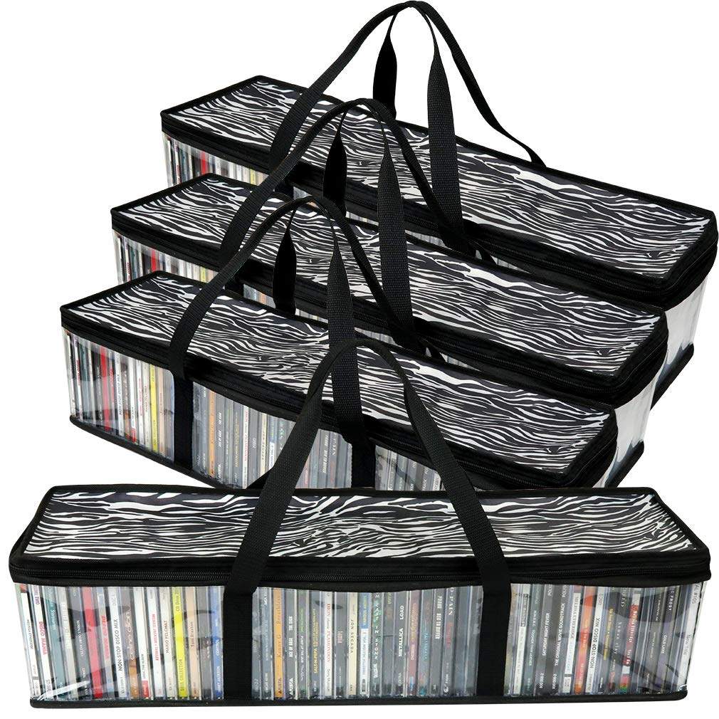 Evelots 4 Pack CD Storage Bags, Clear PVC Plastic-Holds 192 CDs With Cases Total-Strong Handles-Protects from Scratches/Dirt/Dust/Moisture Set of 4