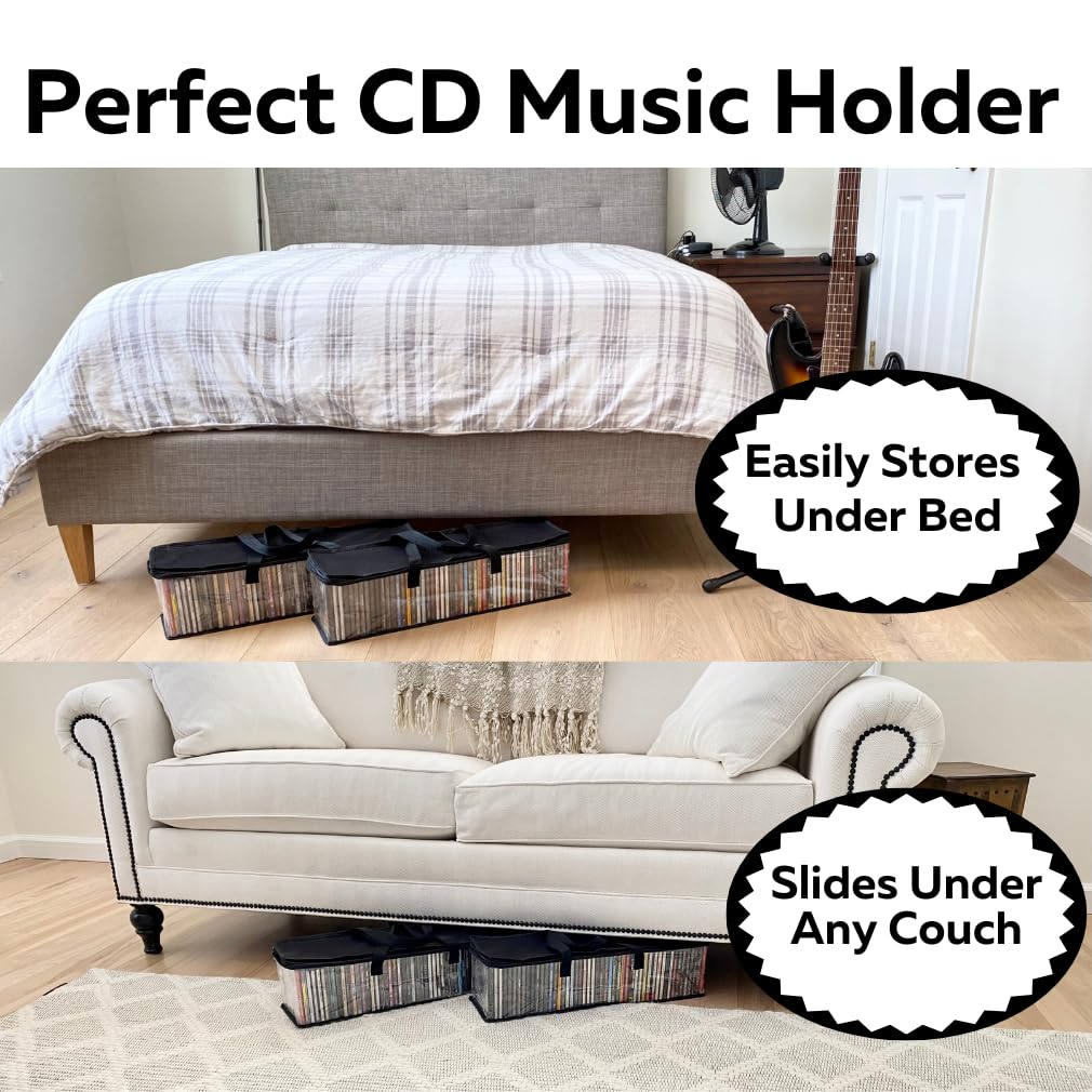 Evelots CD Storage Bags (4 Pack) Clear PVC Plastic Media Carrying Case with Zipper - Holds 400 CDs Total - Strong Handles - Protects CDs, Video Games, Music from Dirt & Moisture Set of 4 Storage Bag - Image 4