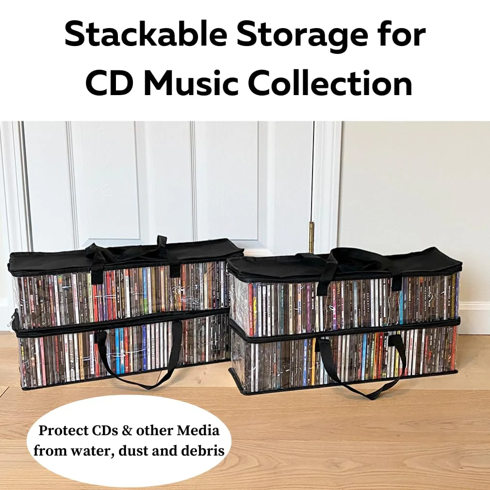 Evelots CD Storage Bags (4 Pack) Clear PVC Plastic Media Carrying Case with Zipper - Holds 400 CDs Total - Strong Handles - Protects CDs, Video Games, Music from Dirt & Moisture Set of 4 Storage Bag - Image 6