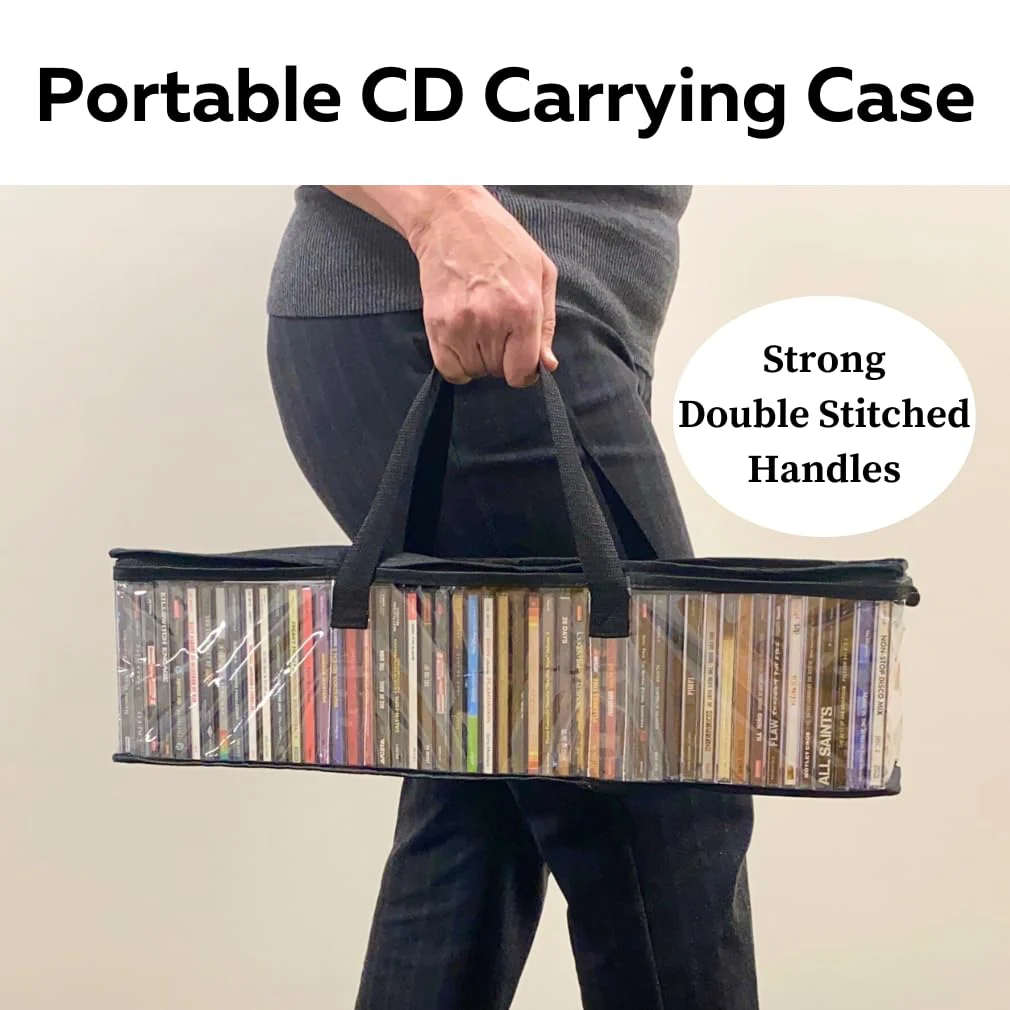 Evelots CD Storage Bags (4 Pack) Clear PVC Plastic Media Carrying Case with Zipper - Holds 400 CDs Total - Strong Handles - Protects CDs, Video Games, Music from Dirt & Moisture Set of 4 Storage Bag - Image 7