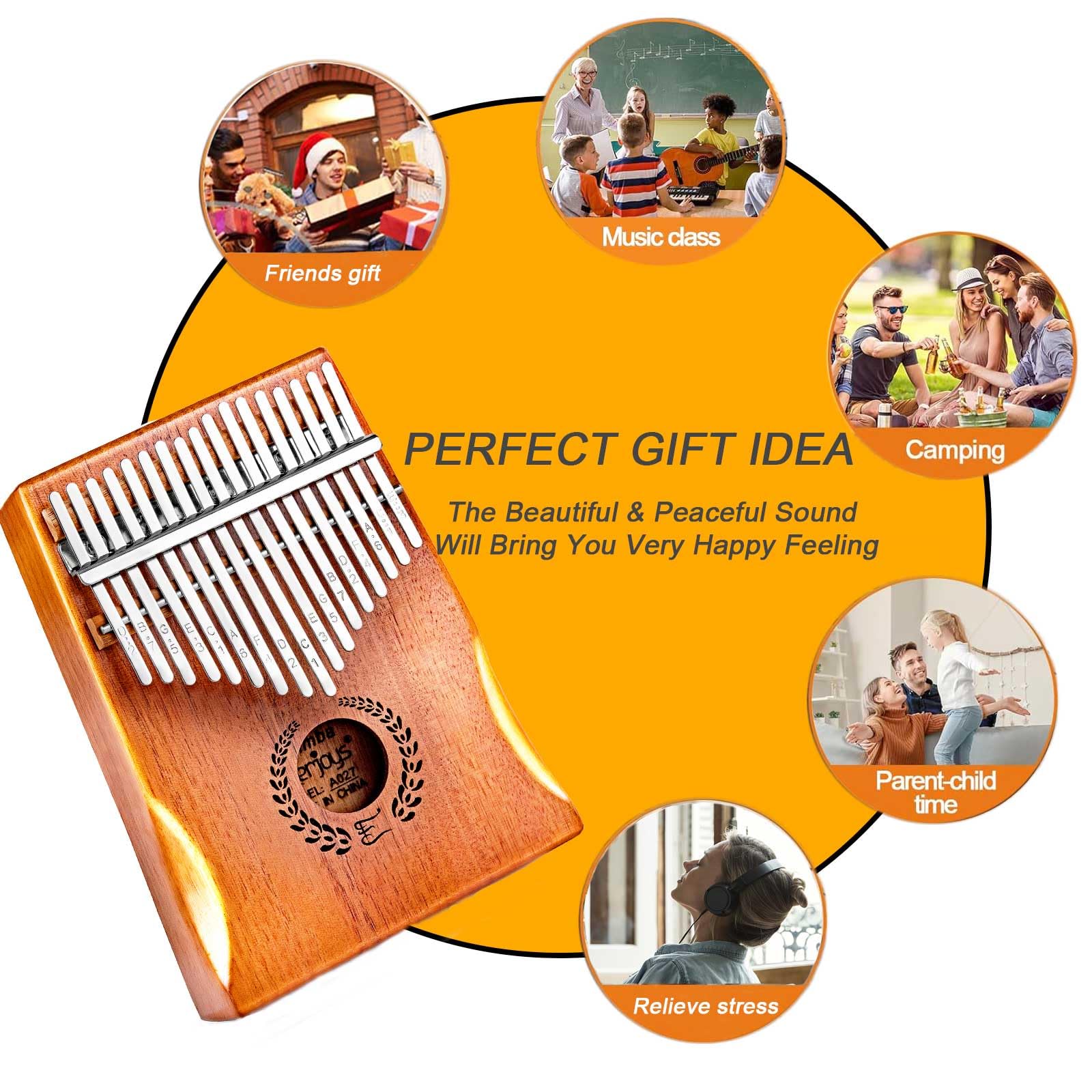 Everjoys Kalimba Thumb Piano 17 Keys, Professional Musical Instrument Finger Piano Marimbas with Portable Soft Cloth Bag, Fast to Learn Songbook, Tuning Hammer, All in One Kit 17 Key Natural - Image 3