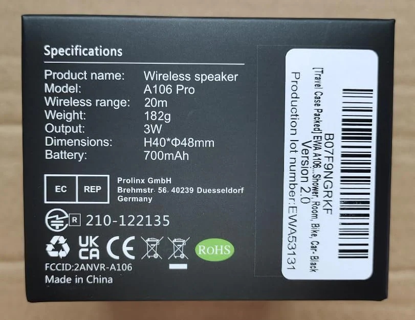 EWA Travel Case Packed, A106 Pro Portable Bluetooth Speaker with Custom Bass Radiator, Brief Design, IP67 Waterproof, Perfect Mini Speaker for Shower, Room, Bike, Car (Black) Black - Image 8