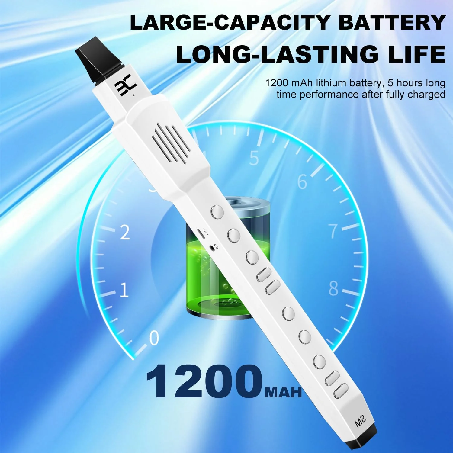 EX Electric Digital Wind Instrument, Electric Saxophone, with 12 Tones, 3 Fingering Modes, 3-Octave Range, Auto Vibrato & Transpose, Bluetooth MIDI & Rechargeable, White - Image 2