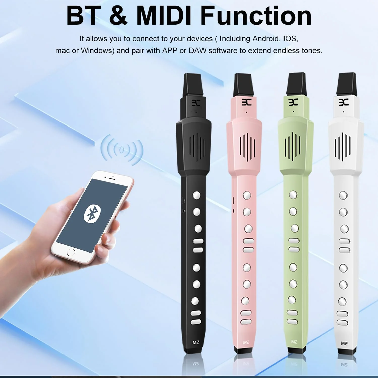 EX Electric Digital Wind Instrument, Electric Saxophone, with 12 Tones, 3 Fingering Modes, 3-Octave Range, Auto Vibrato & Transpose, Bluetooth MIDI & Rechargeable, White - Image 5