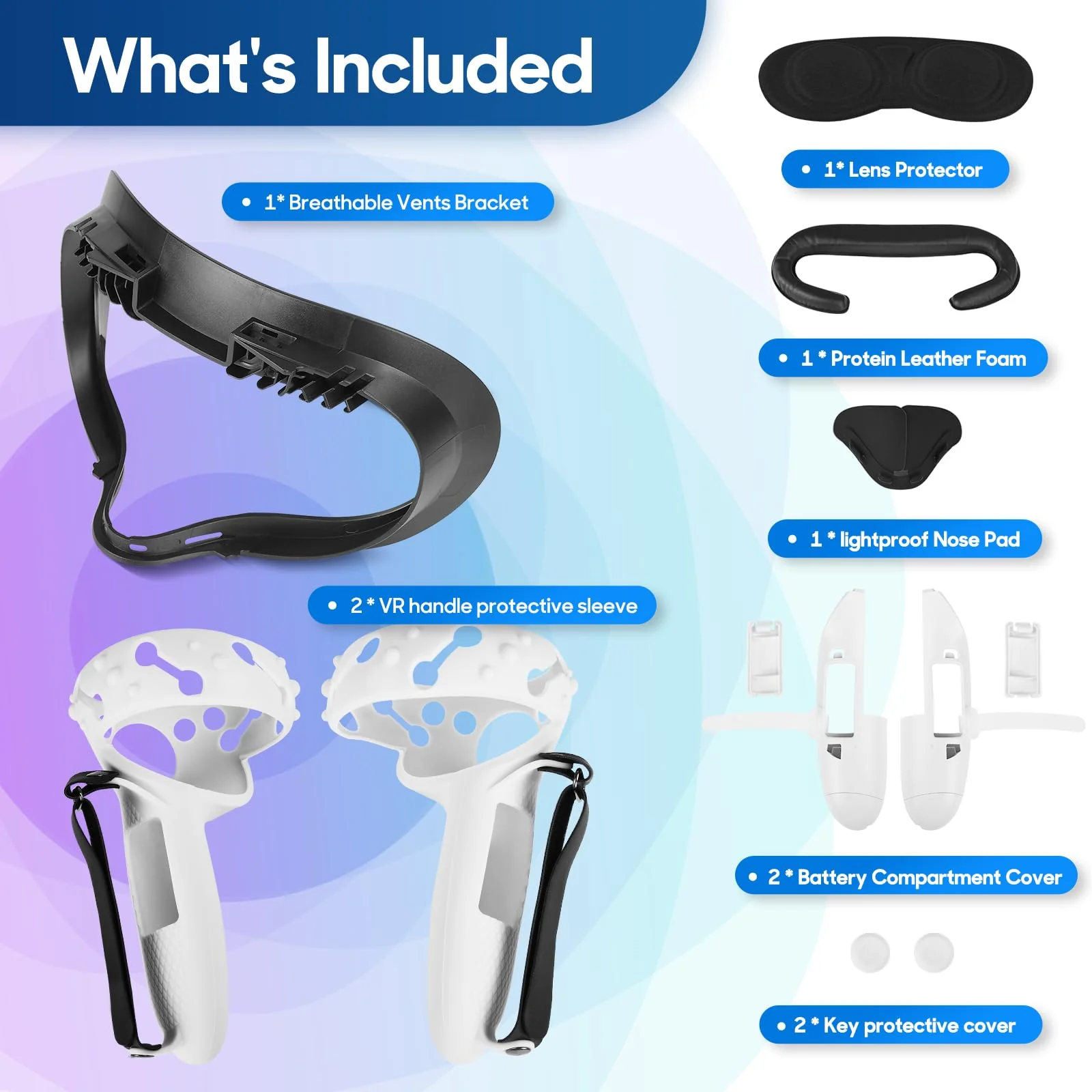 Extended Batteries Openning Grips Plus VR Facial Interface Braket with Face pad Cushion replacement for Oculus Meta Quest 2 Removable Facial Interface Frame Foam Face Covers Replacement VR Accessories Frame with Battery Opening Controller Protector - Image 2