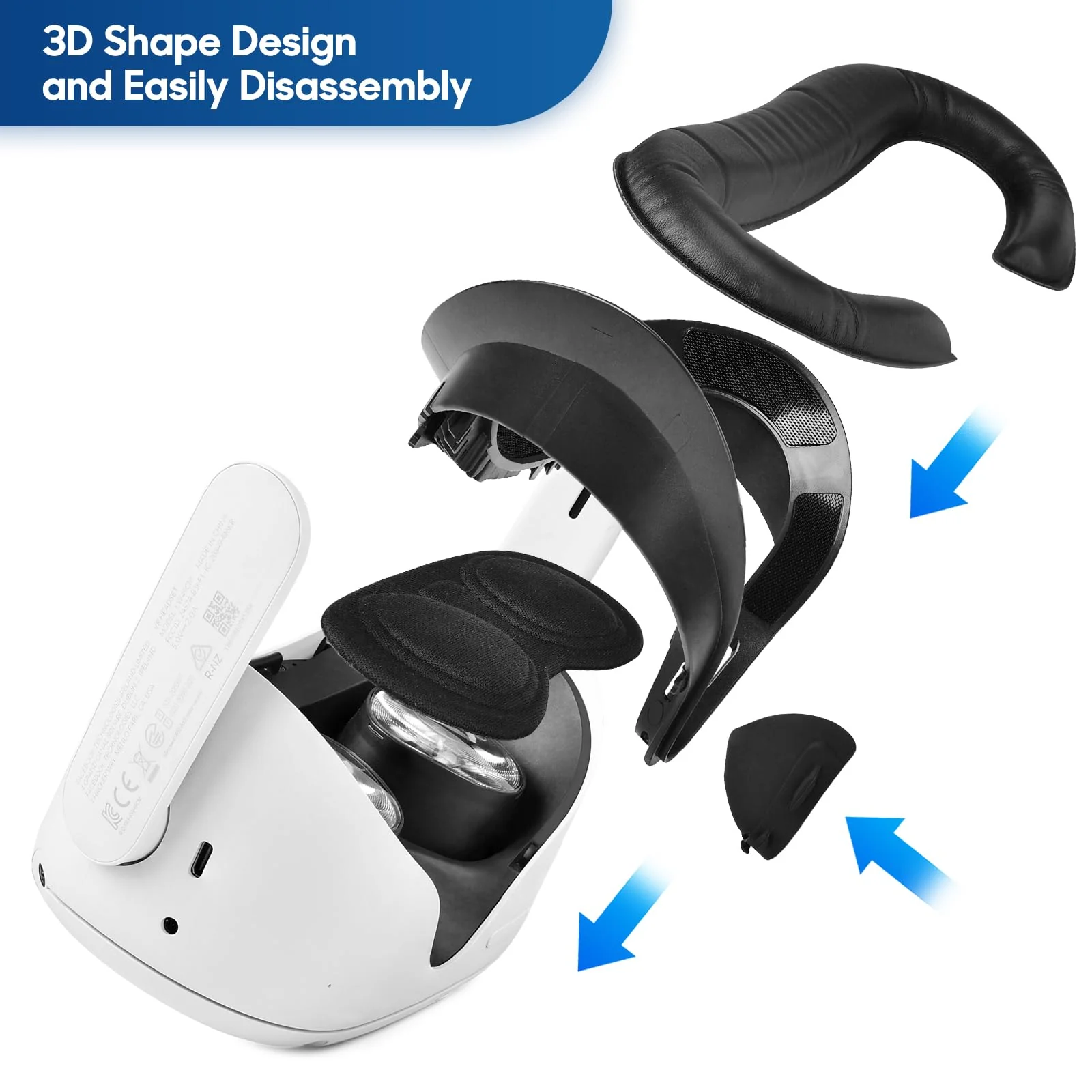 Extended Batteries Openning Grips Plus VR Facial Interface Braket with Face pad Cushion replacement for Oculus Meta Quest 2 Removable Facial Interface Frame Foam Face Covers Replacement VR Accessories Frame with Battery Opening Controller Protector - Image 3