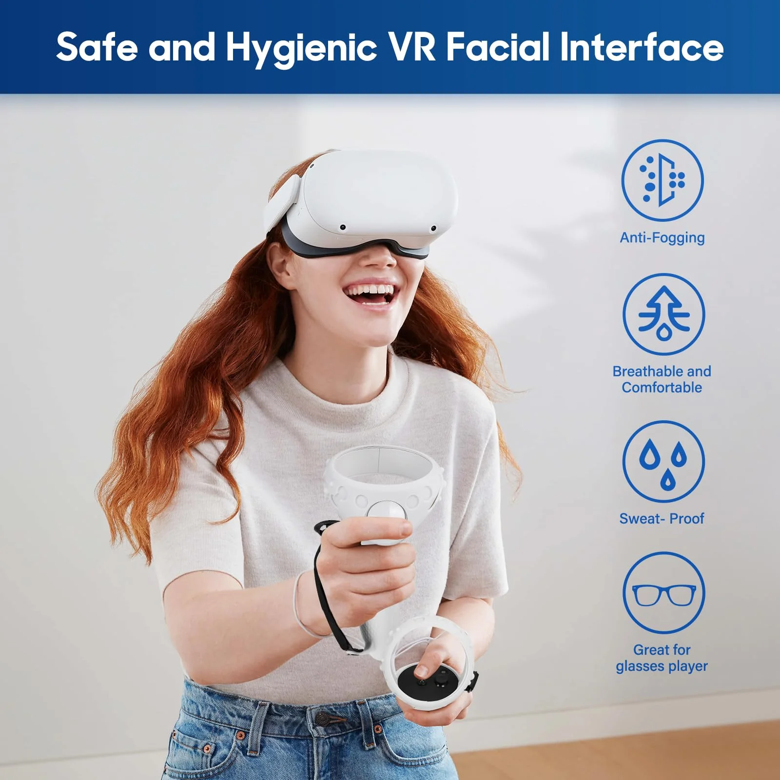 Extended Batteries Openning Grips Plus VR Facial Interface Braket with Face pad Cushion replacement for Oculus Meta Quest 2 Removable Facial Interface Frame Foam Face Covers Replacement VR Accessories Frame with Battery Opening Controller Protector - Image 7