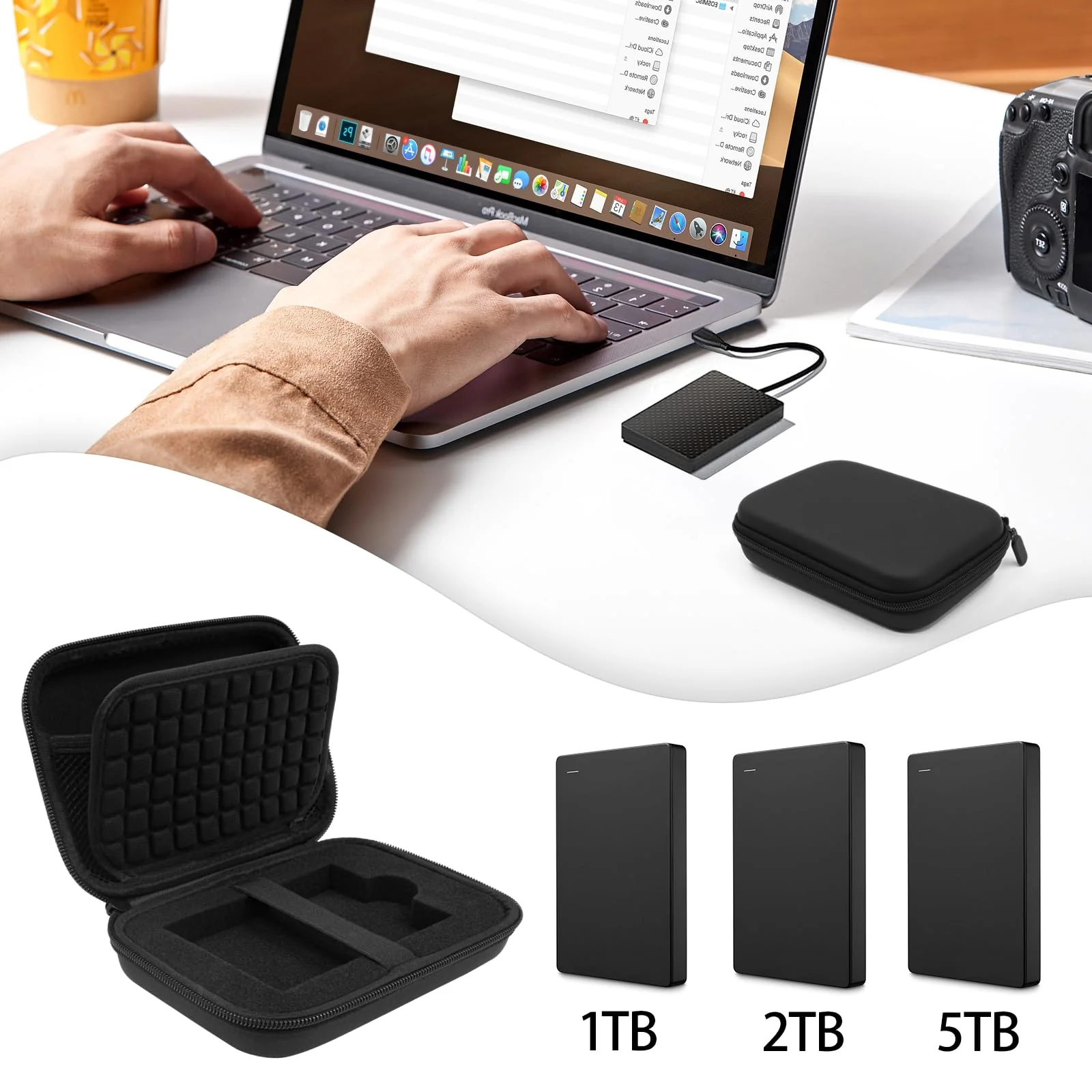 External Hard Drives Carrying Case Protection Hard EVA Case for Seagate External Hard Drive 1TB 2TB 3TB 4TB 5TB Portable HDD Hard Drive Case Mesh Inner Pocket Travel Pouch Organizer Storage Bag - Image 4